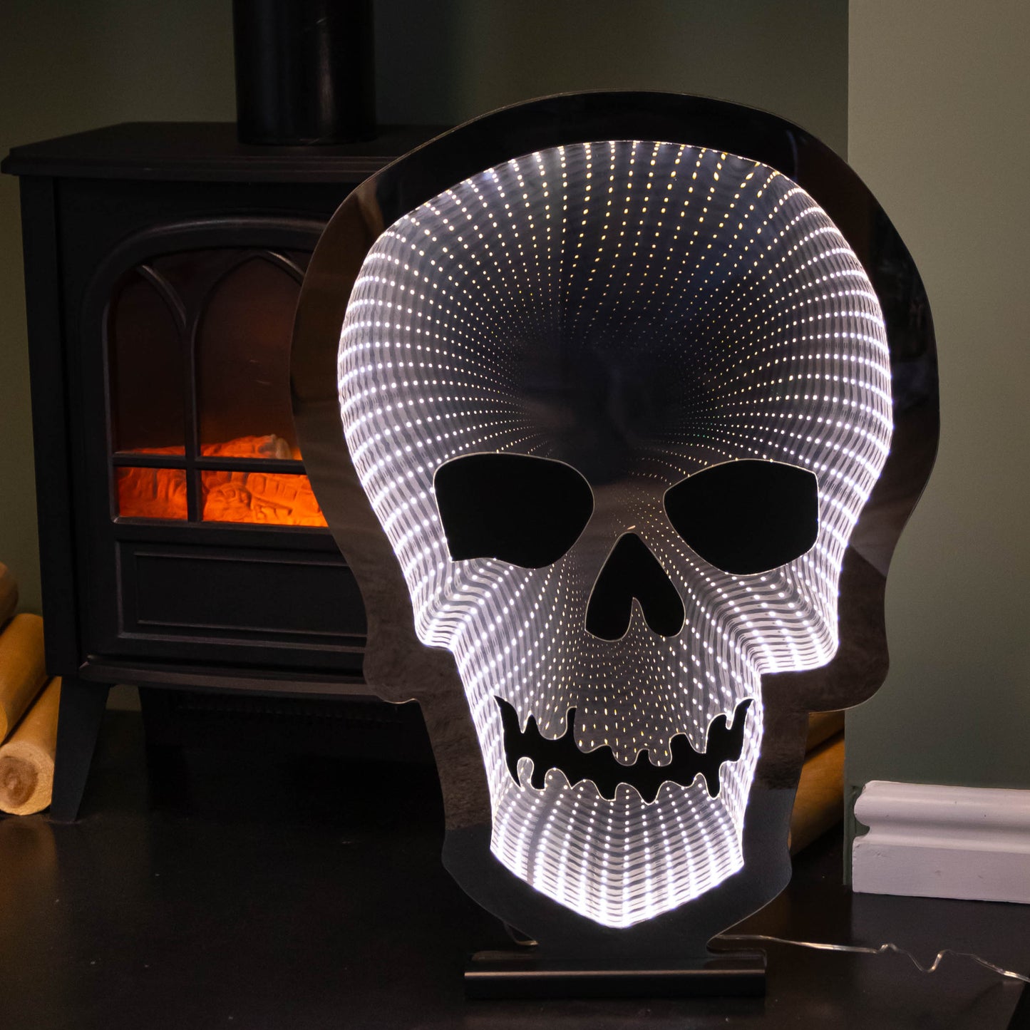60cm Light up Halloween Skull Infinity Decoration with Warm White LEDs