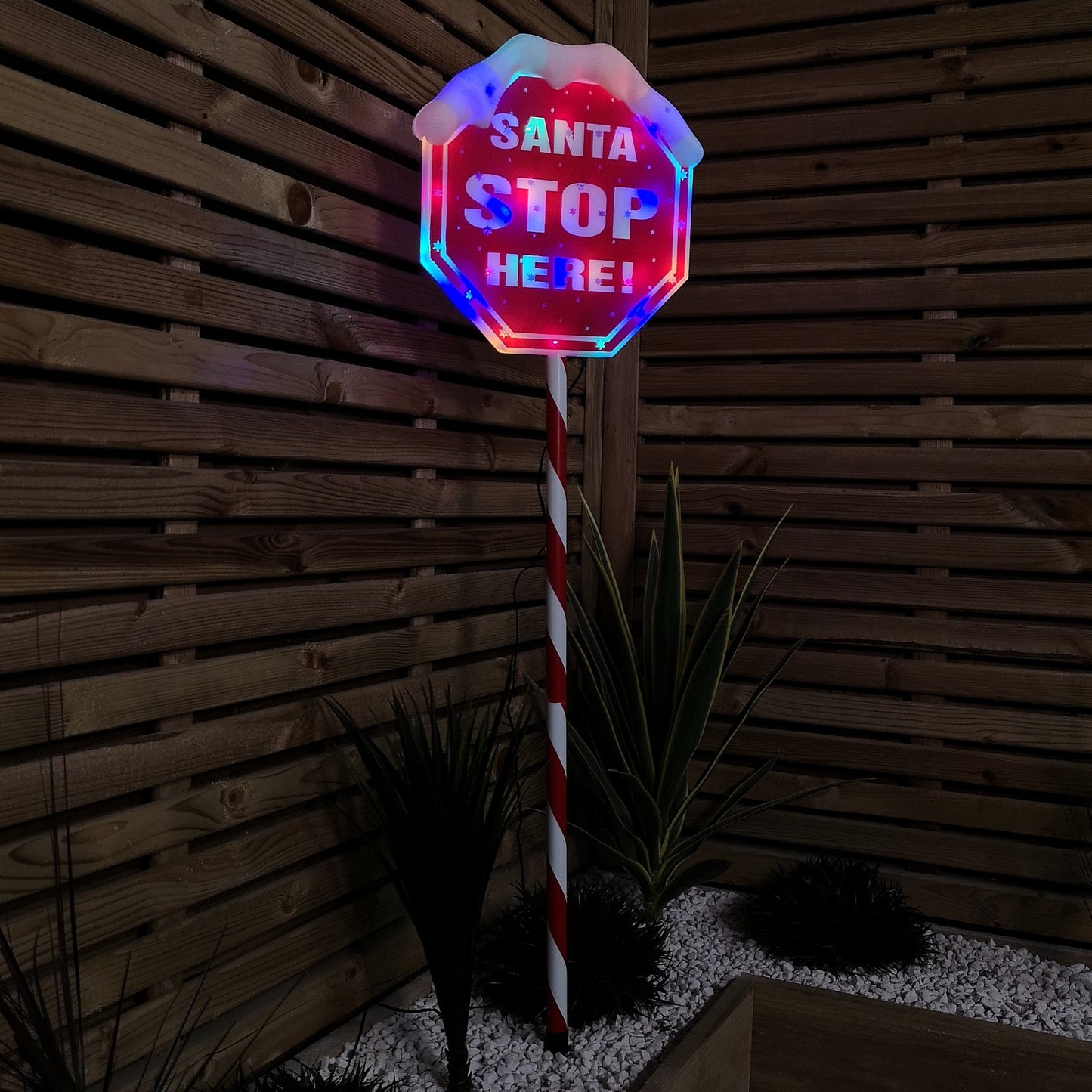 Premier Christmas Light up Santa stop here Garden Patio Sign 110m