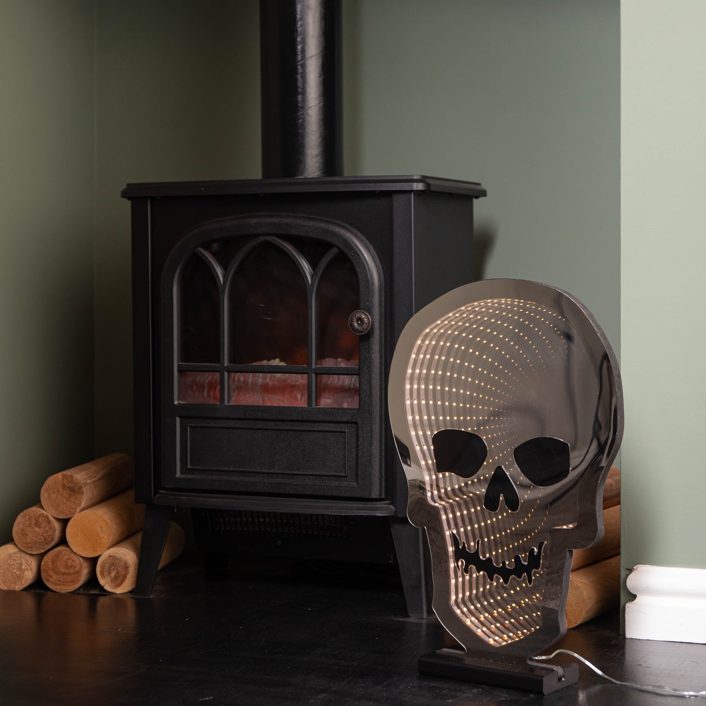 40cm Light up Halloween Skull Infinity Decoration with Warm White LEDs