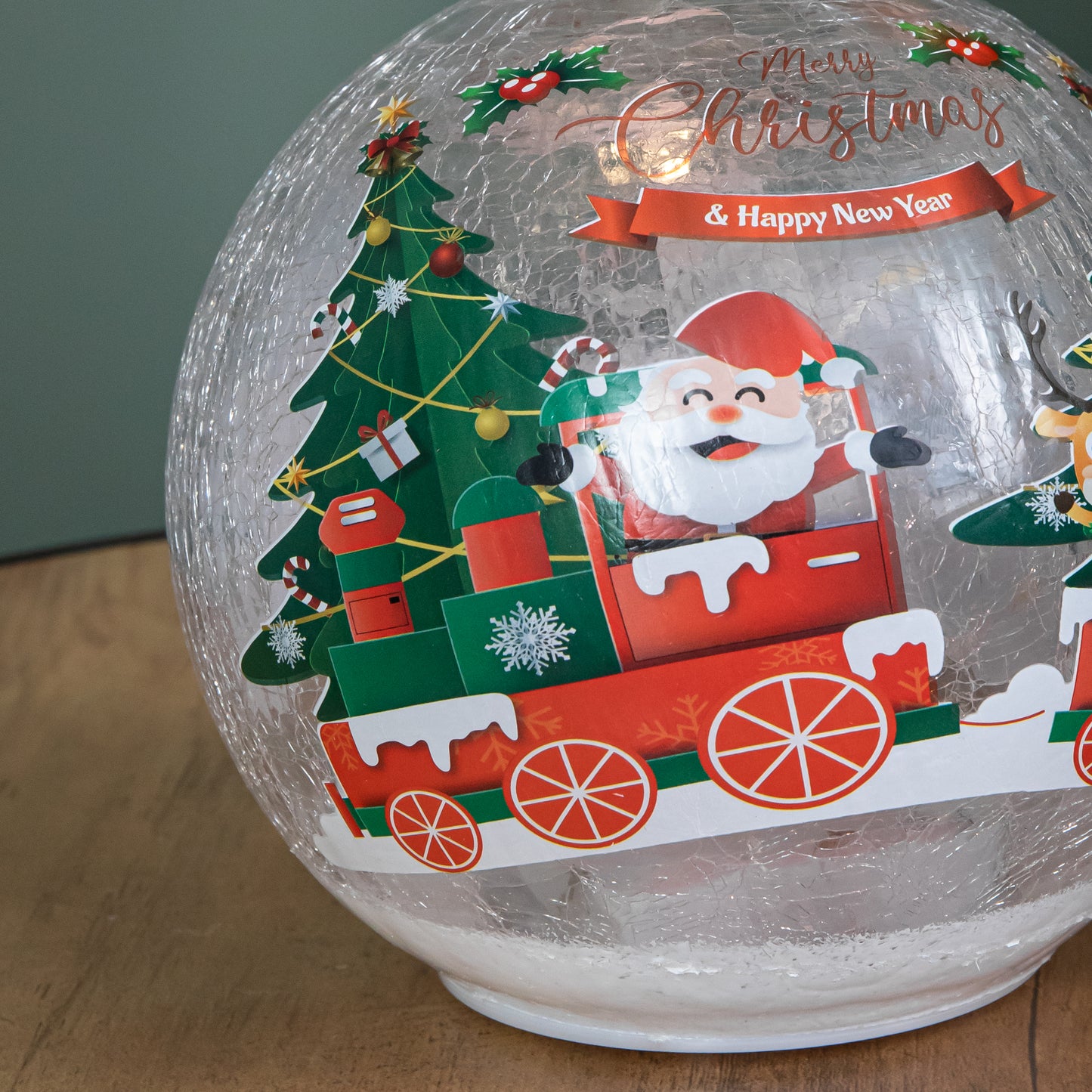15cm Battery Operated Light up Santa and Friends Christmas Crackle Ball with LEDs