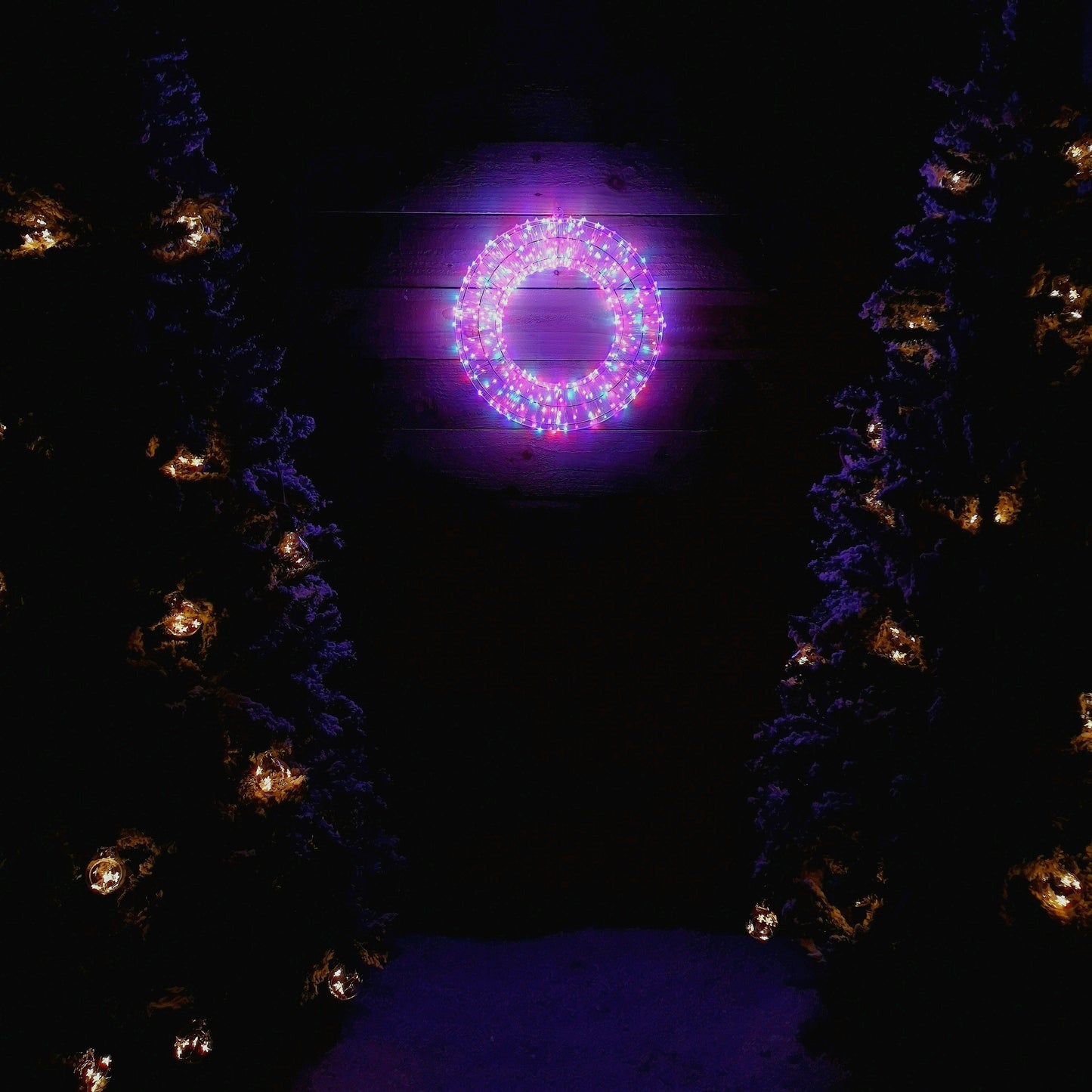 White Wreath With Rainbow LEDs 600 Bulb 45cm