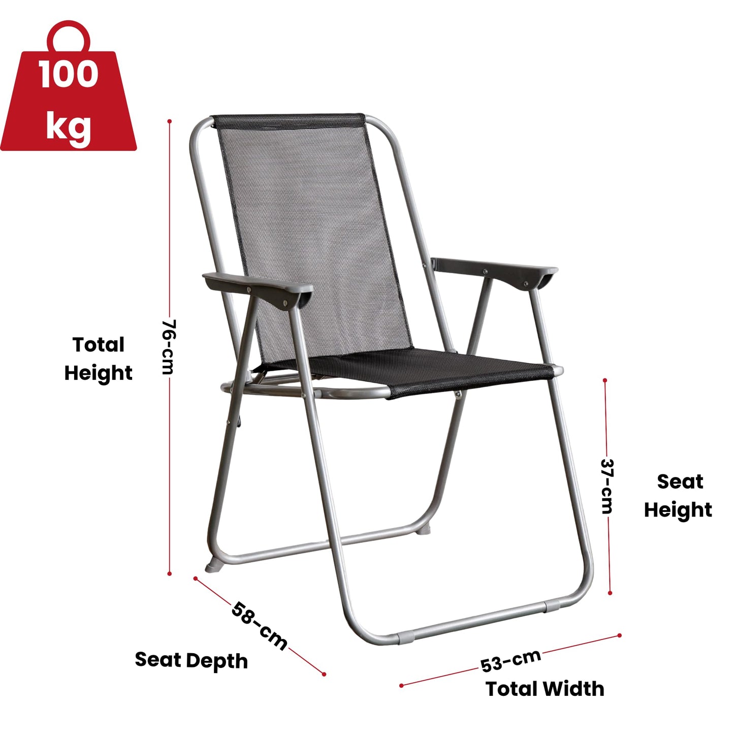 Factory Seconds: 2 x Foldable Garden Chairs Fixed position garden chairs with grey frame and black fabric
