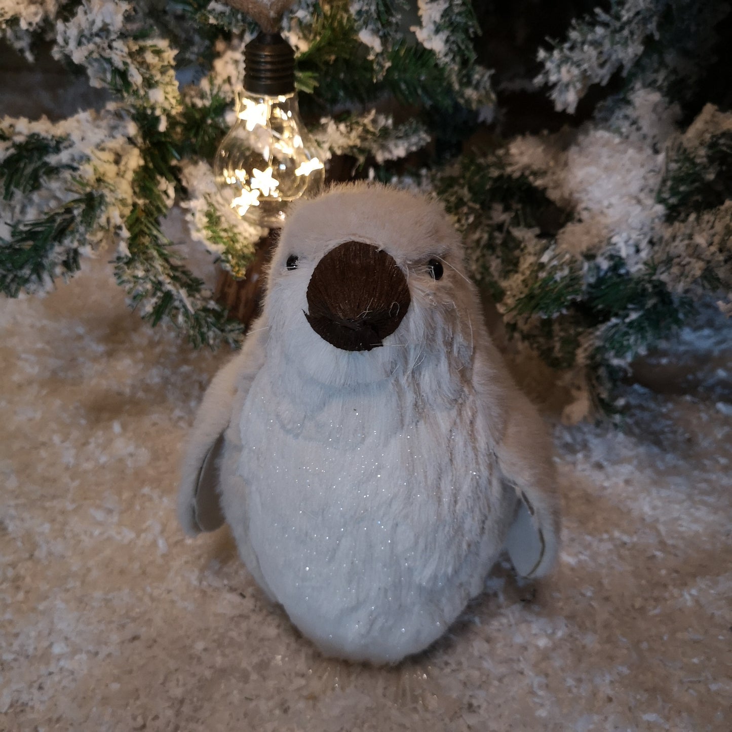 33cm Indoor Standing White Bristle Penguin Christmas Decoration