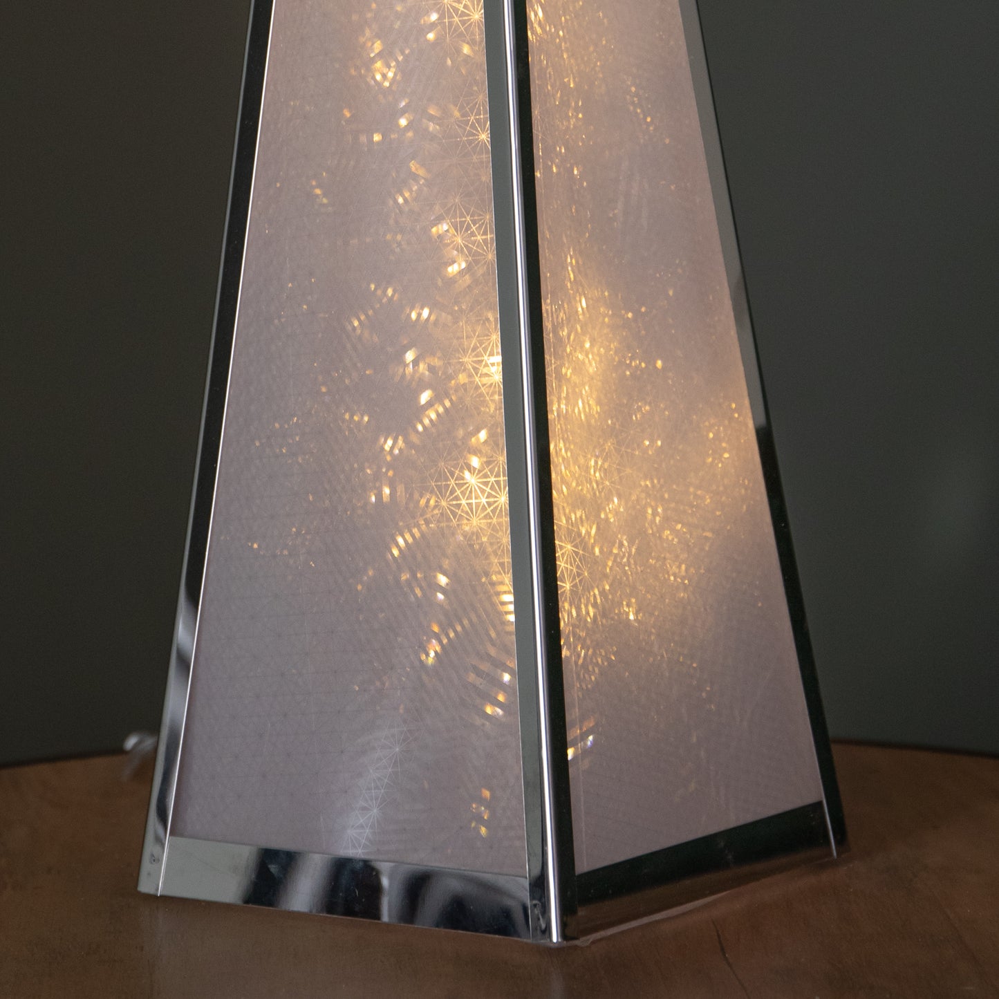 60cm Light up Silver Holographic Christmas Pyramid with 16 Warm White LEDs