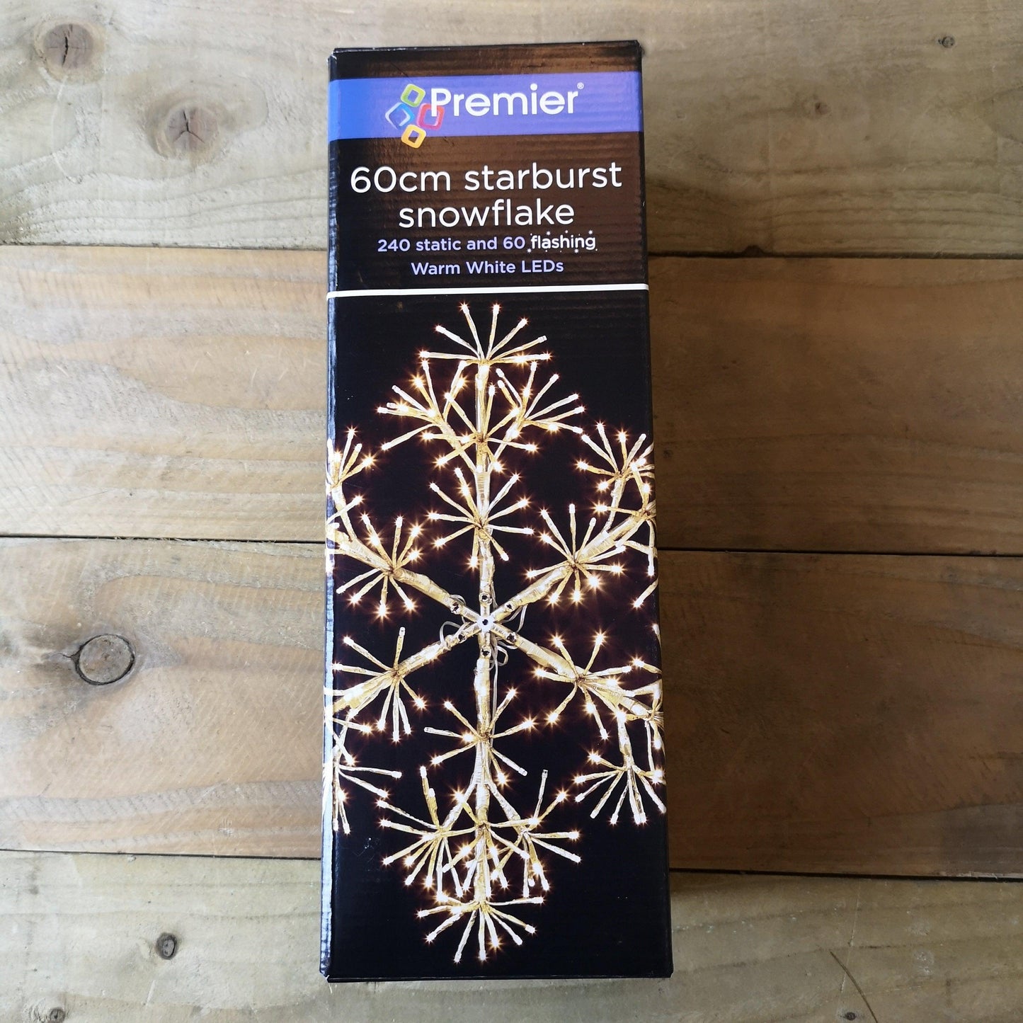 60cm Gold Starburst Snowflake Wall/Window Decoration with 300 Warm White LEDs