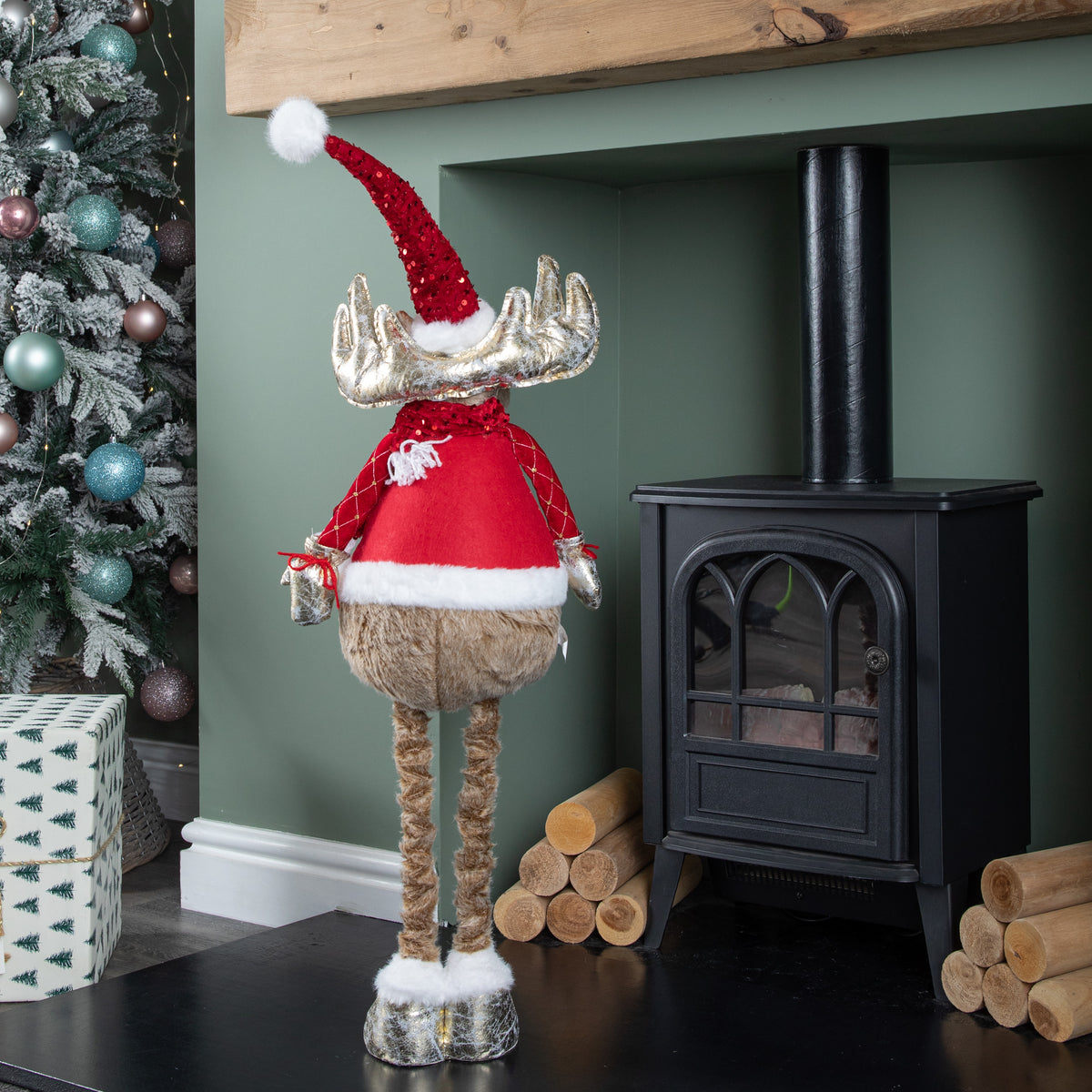 1m Tall Plush Festive Golden Comet Christmas Decoration with Extendable Legs