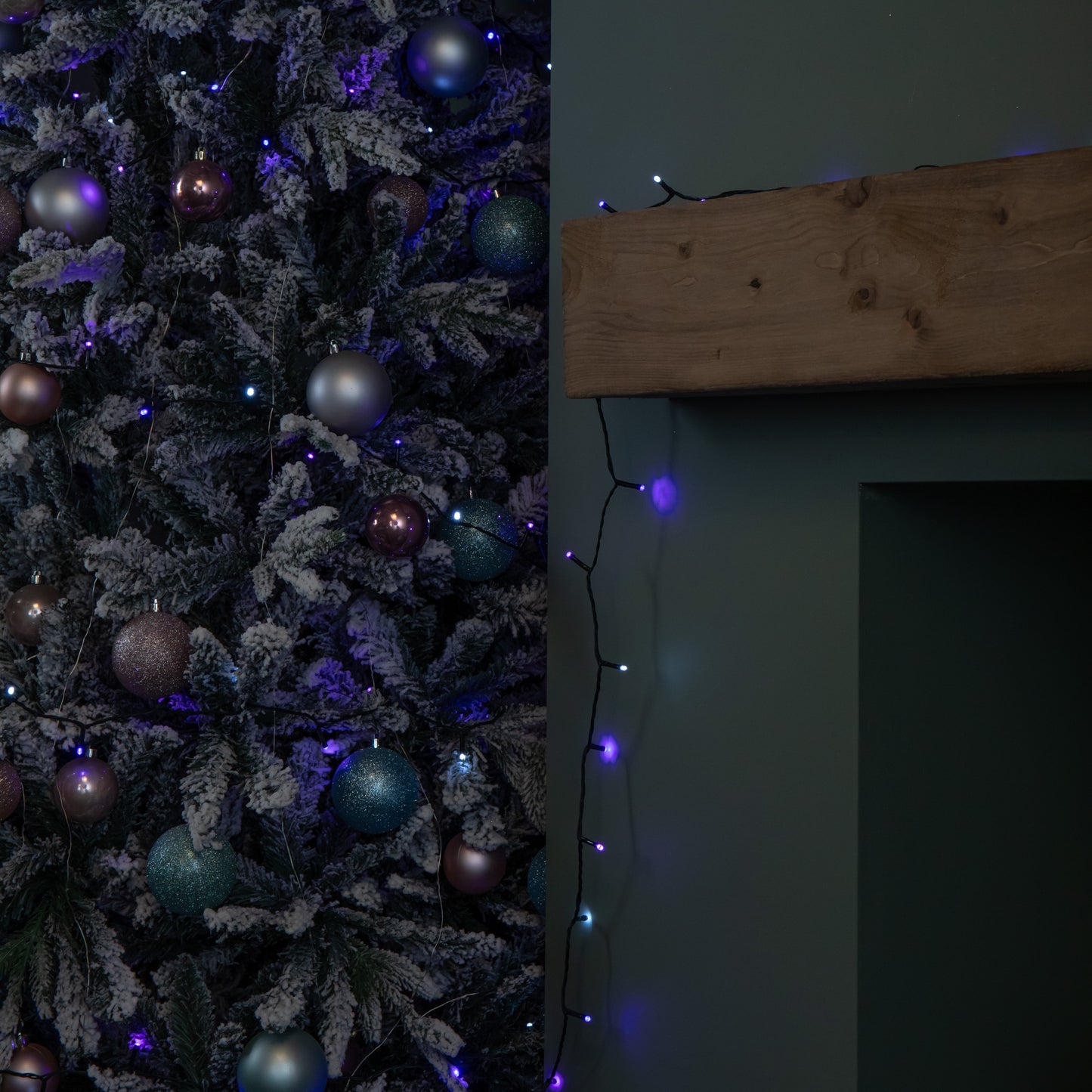 16m 200 LED SupaBrights Christmas String Lights with Timer in Blue, Purple & White