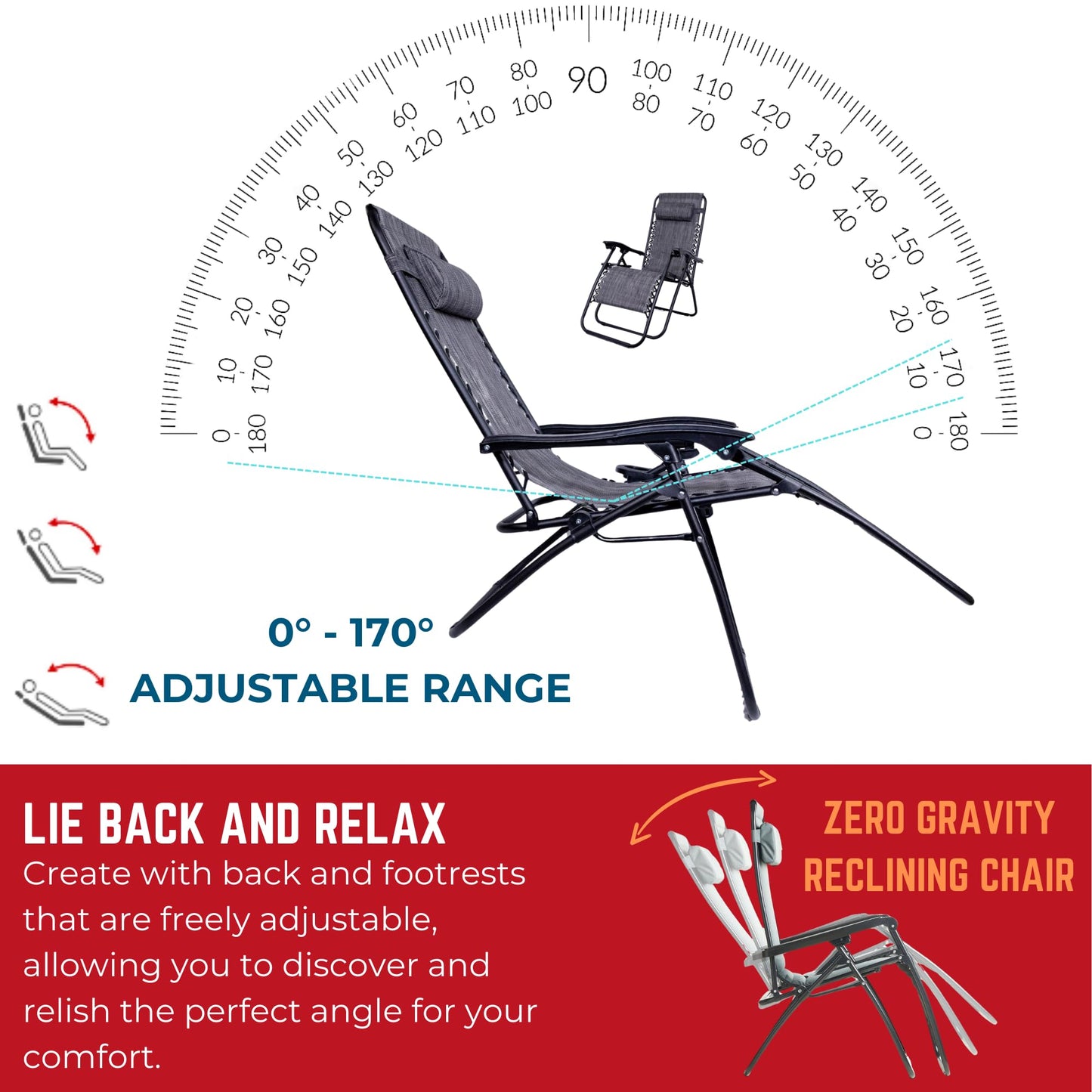 Factory Seconds: Pack of 2 Multi Position Garden Gravity Relaxer Chair Sun Loungers with Sun Canopy in Grey