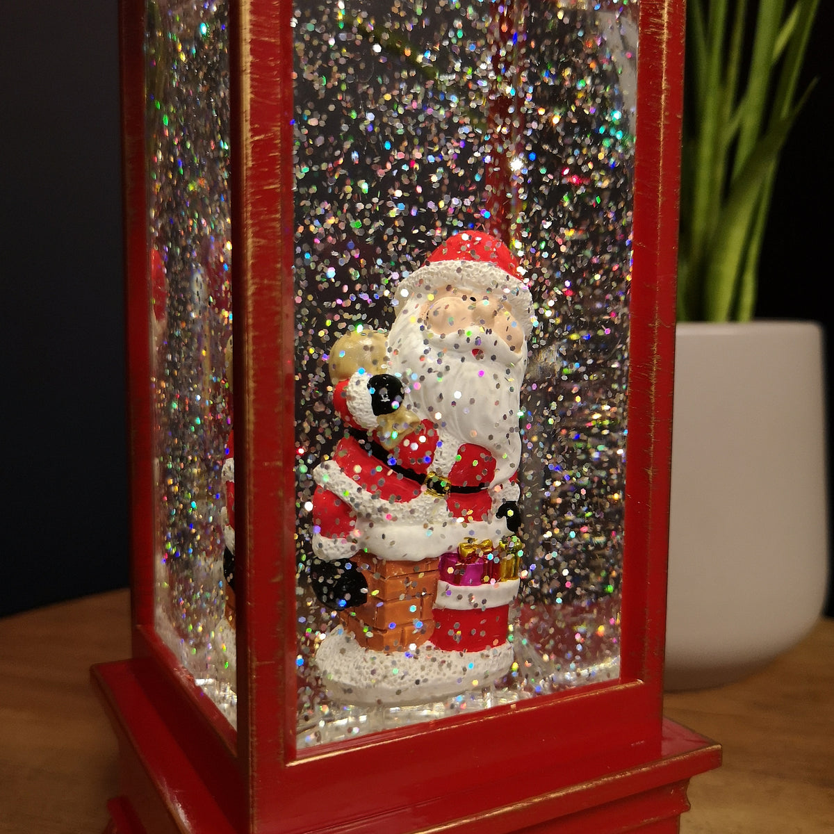 29cm Battery Operated Light up SnowSwirl Santa Chimney Christmas Lantern Decoration