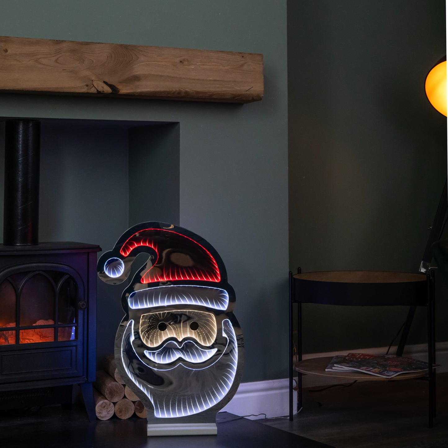 60cm Light up Christmas Santa Infinity Light with LEDs on Wooden Base