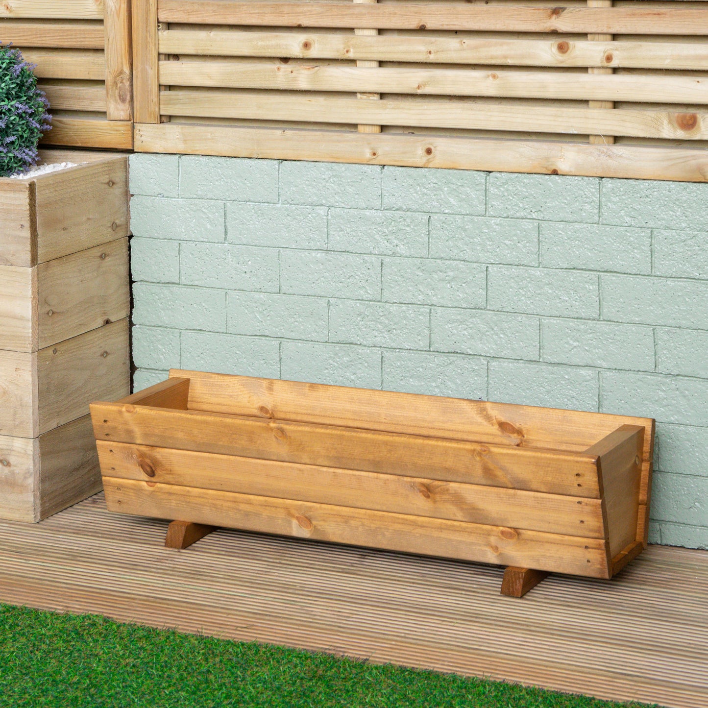 87 x 28cm Traditional Handmade Wooden Rustic Garden Trough Planter