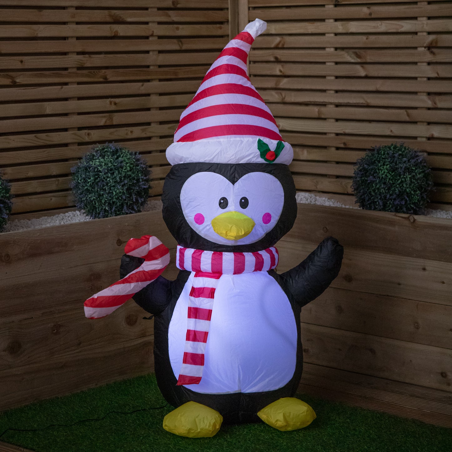 4ft (120cm) LED Christmas Inflatables Outdoor Penguin W/ Candy Cane Decorations