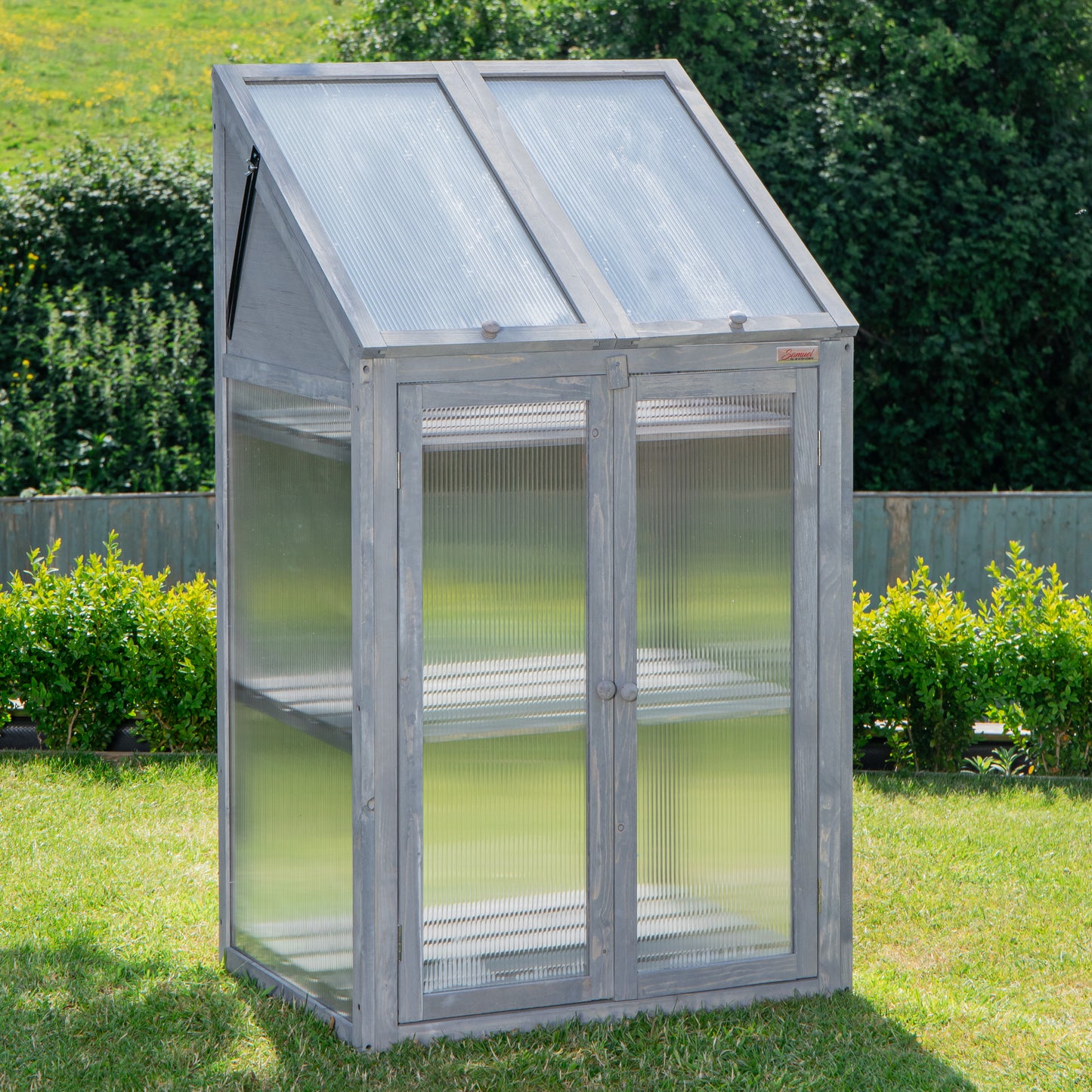 Samuel Alexander Wooden Mini Greenhouse Cold Frame - Small Greenhouse Grey H120 x W69 x D49cm