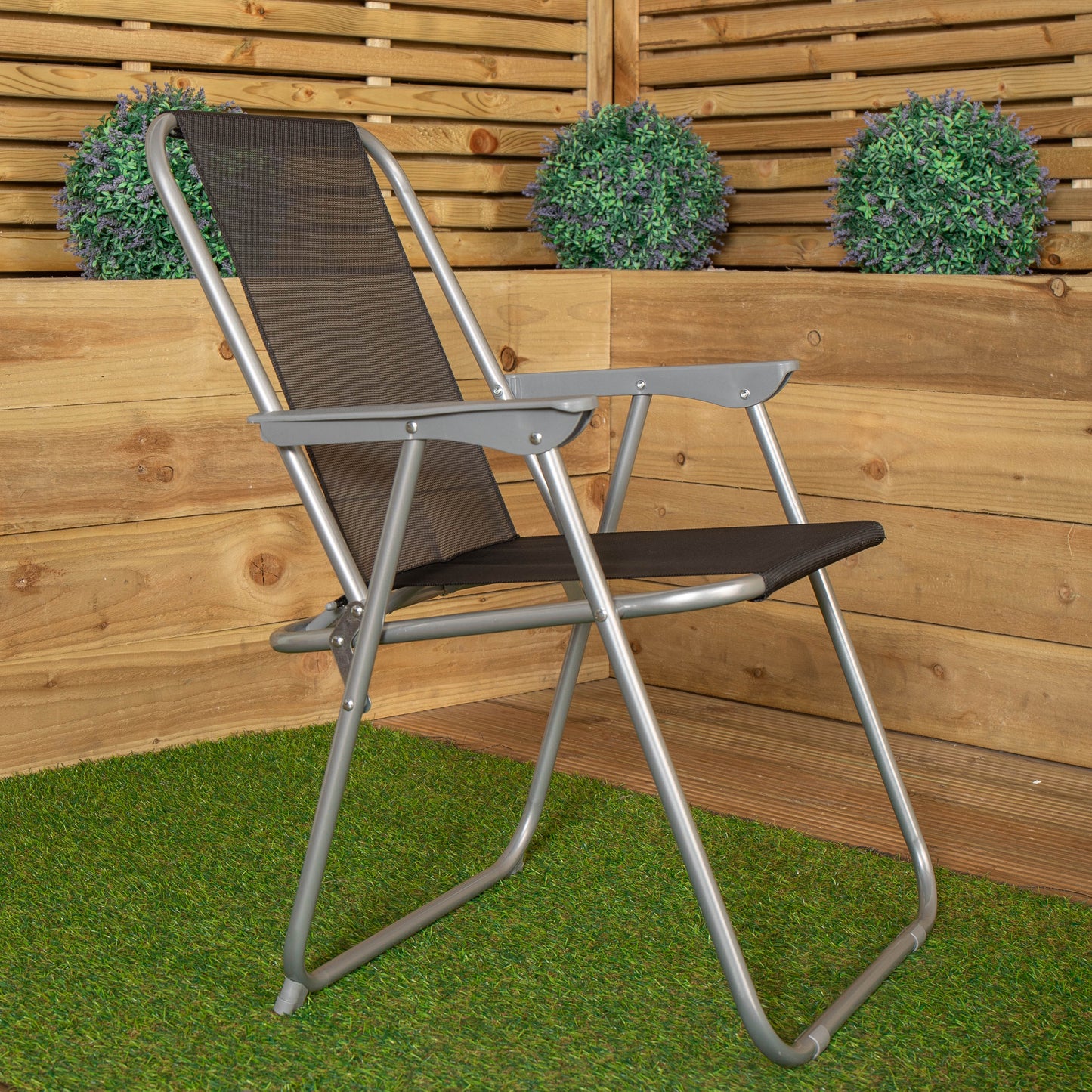 1 x Foldable Garden Chair Fixed position garden chair with grey frame and black fabric