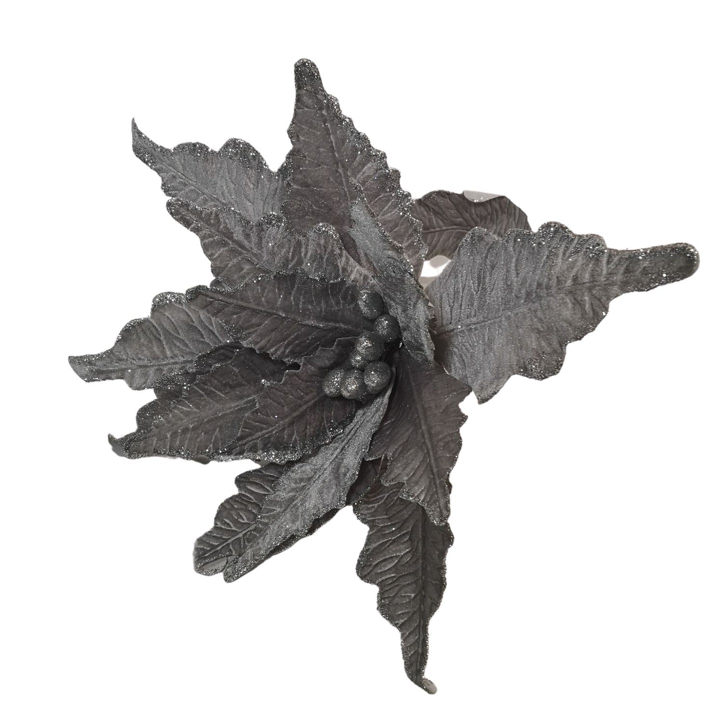 68cm Silver Velvet Poinsettia Stem with 2 Flowers Christmas Decoration