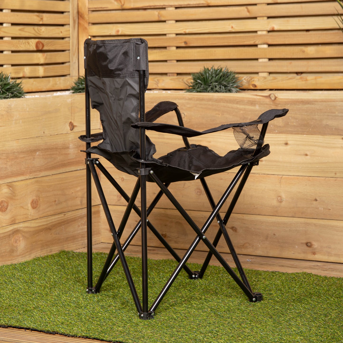 Outdoor Black Lightweight Foldable Canvas Chair with Cup Holder and Carry Case