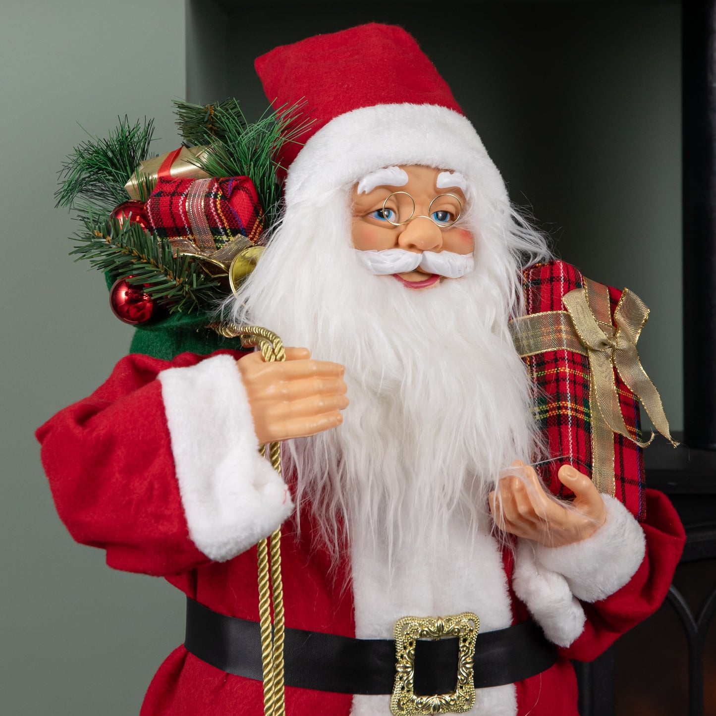 80cm Traditional Standing Santa Claus Christmas Decoration with Gift Sack