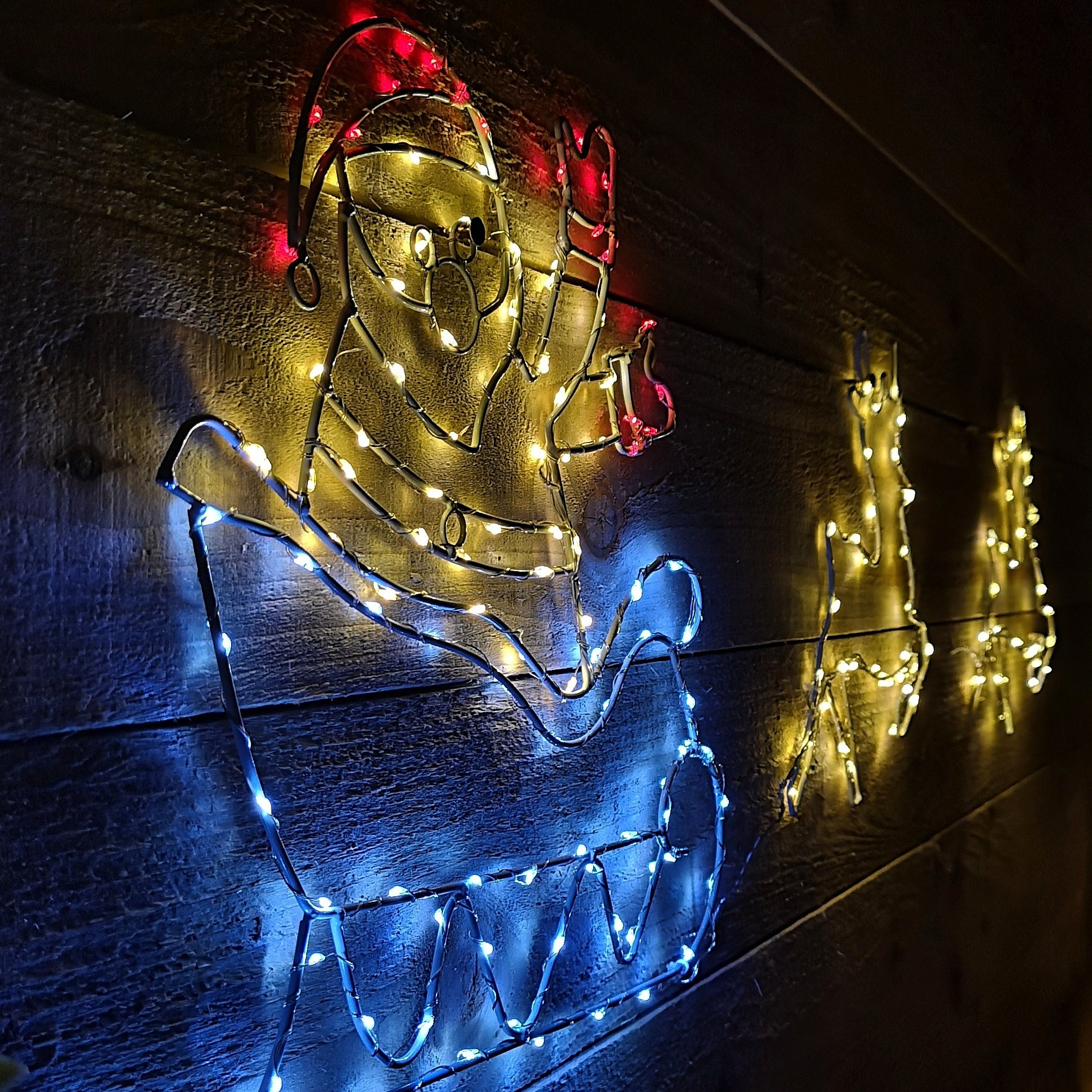 1.2m Flashing Chasing Christmas Santa Sleigh and Reindeer with 190 Red White and Blue Pin Wire LED