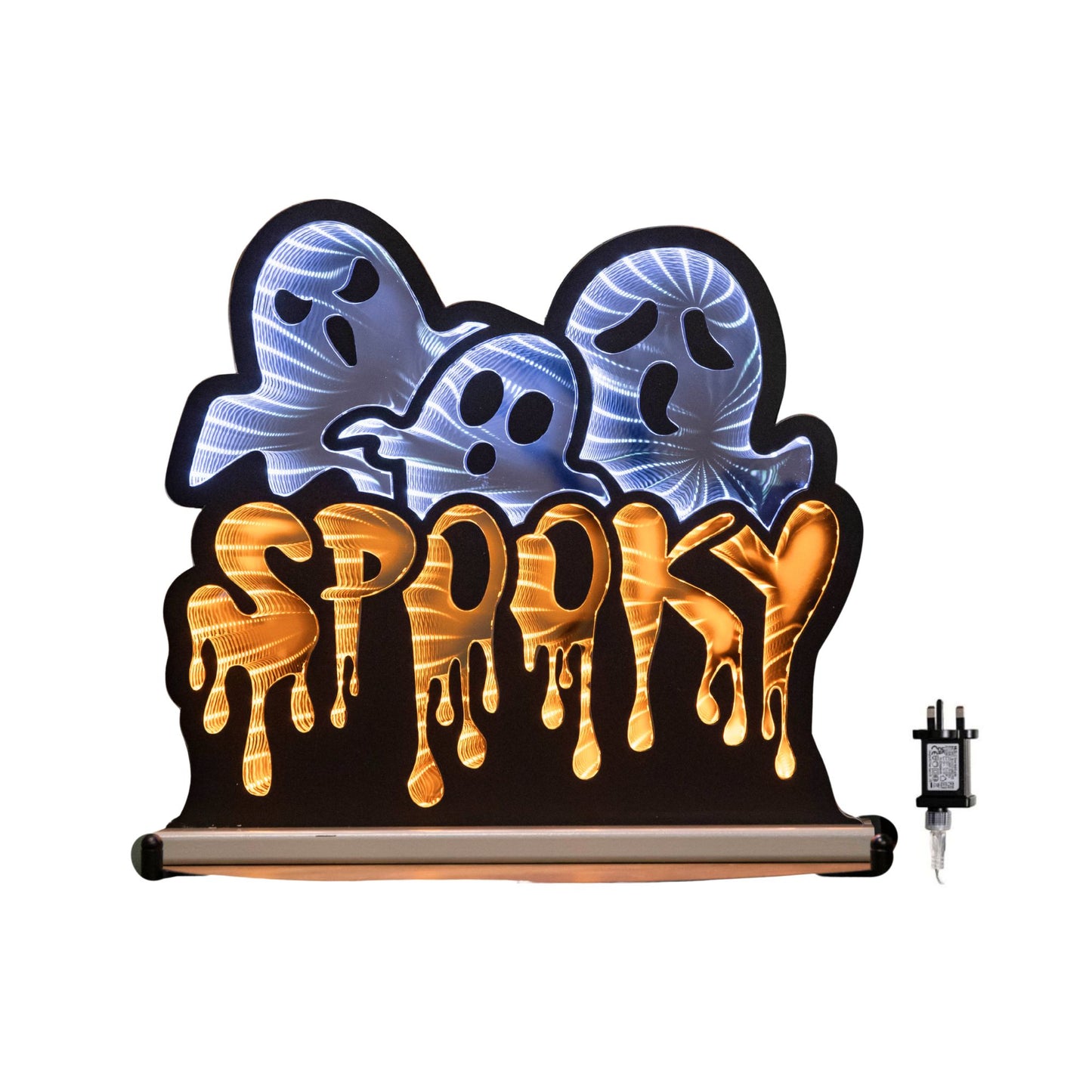 40cm Spooky Ghost Halloween Infinity Light with Orange and White LEDs