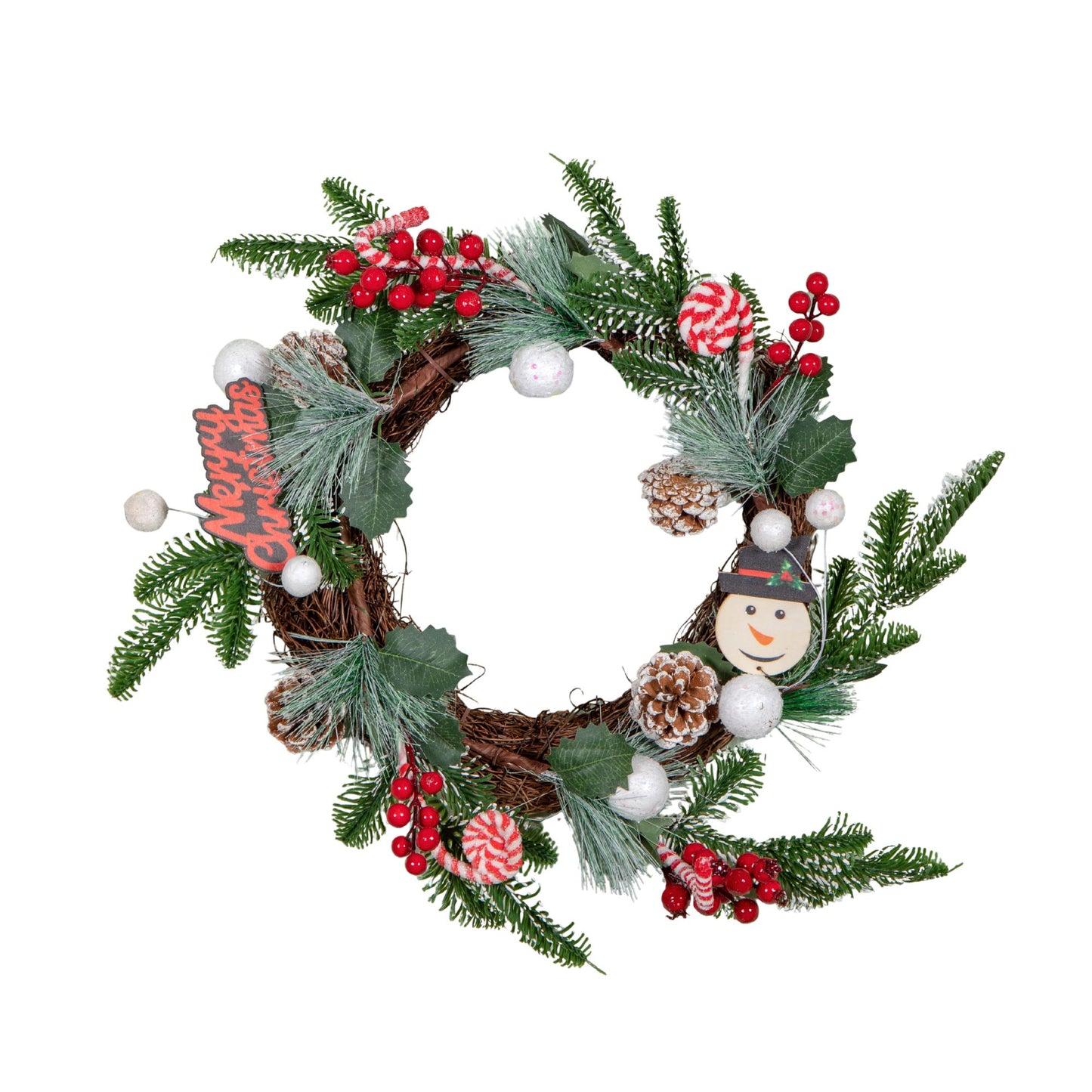 40cm Candy Swirls Christmas Wreath with Pinecones Red Berries and Candy Canes