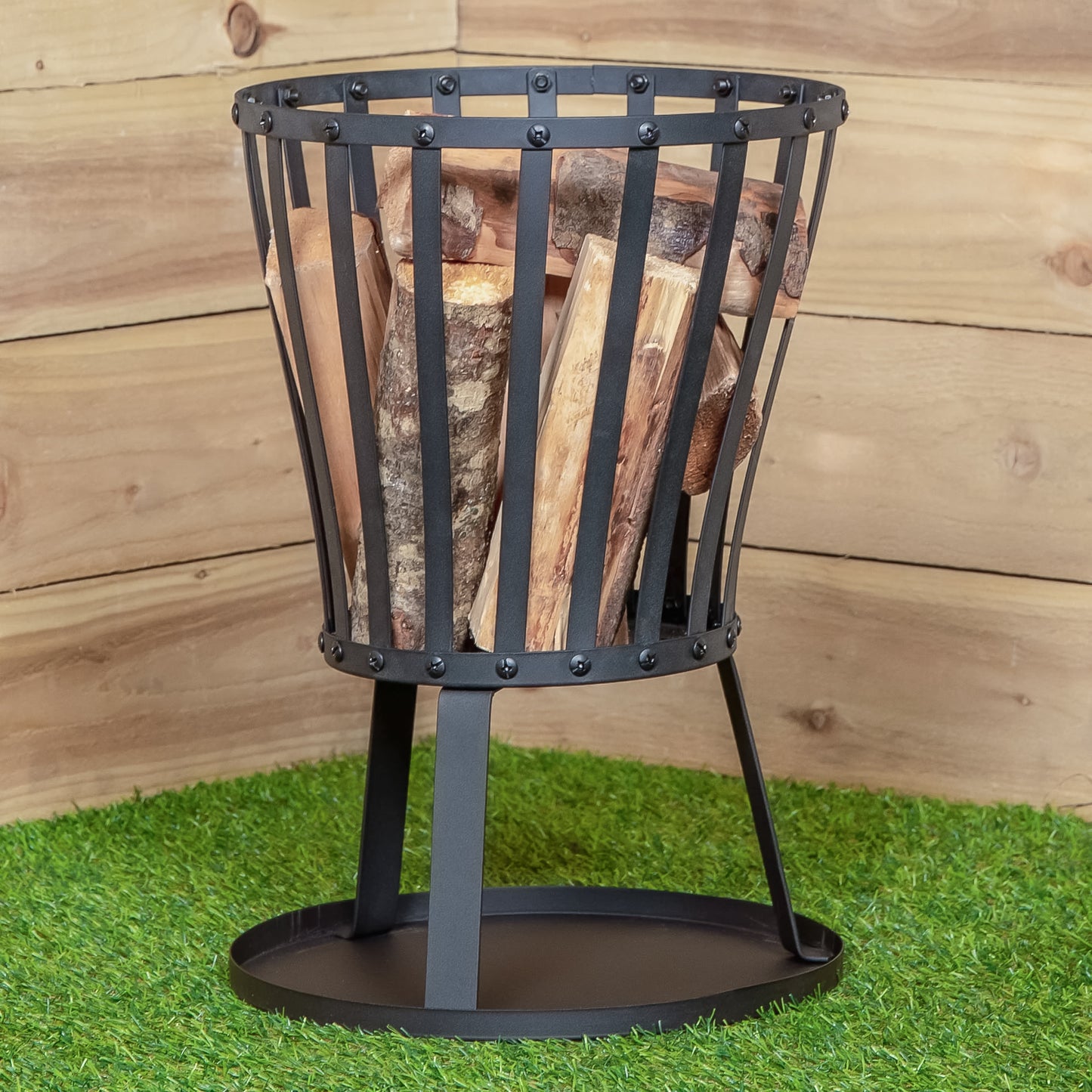 Set of 2 35cm Outdoor Black Steel Garden Log Burner Fire Basket