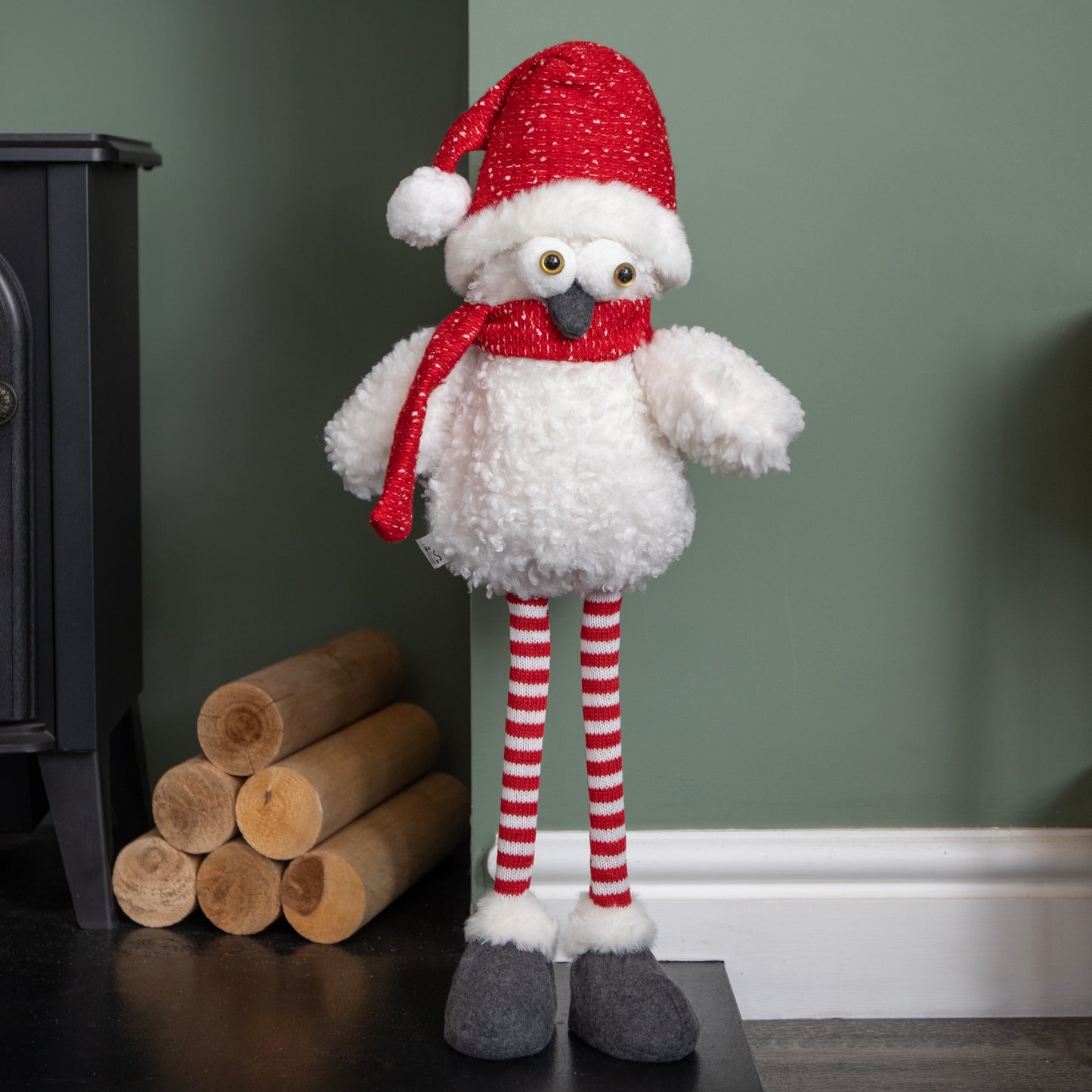 60cm Large Standing Plush Christmas Goggle Owl with Santa Hat
