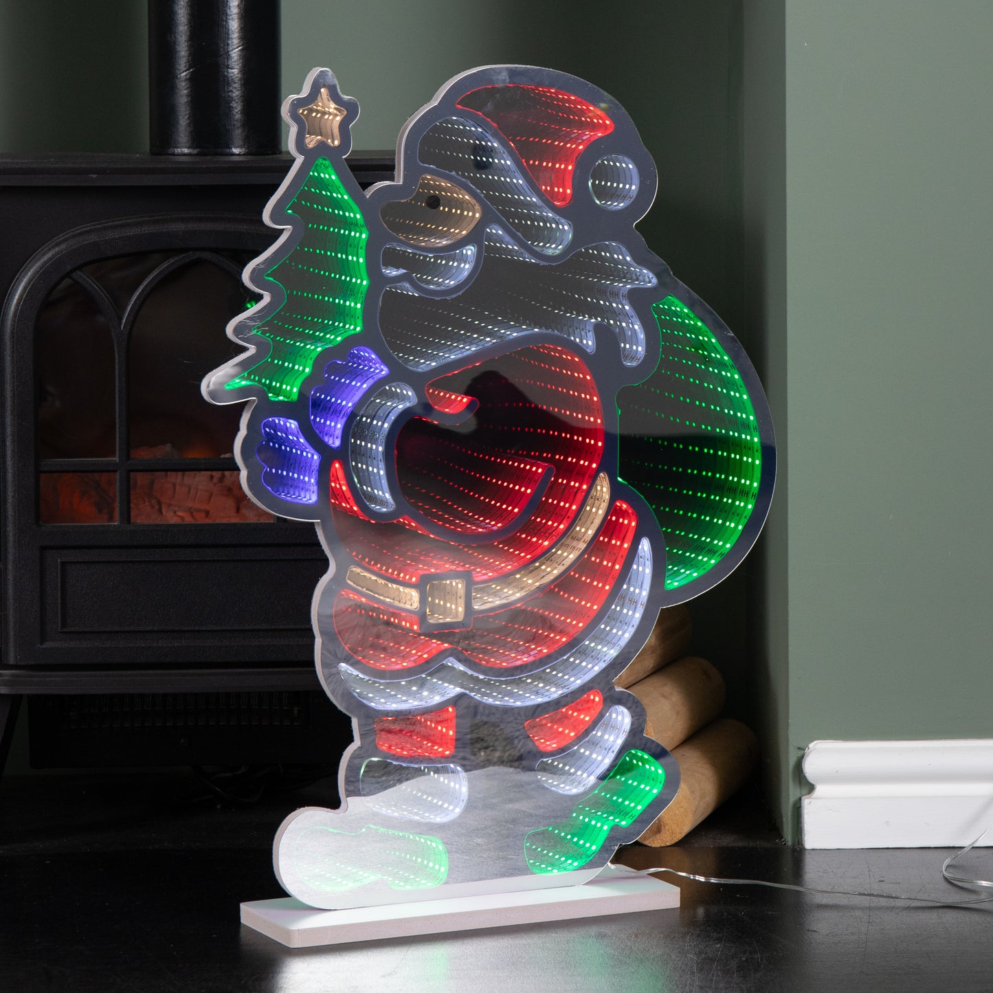 60cm Light up Standing Santa with Tree Christmas Infinity Light with Multi-Coloured LEDs