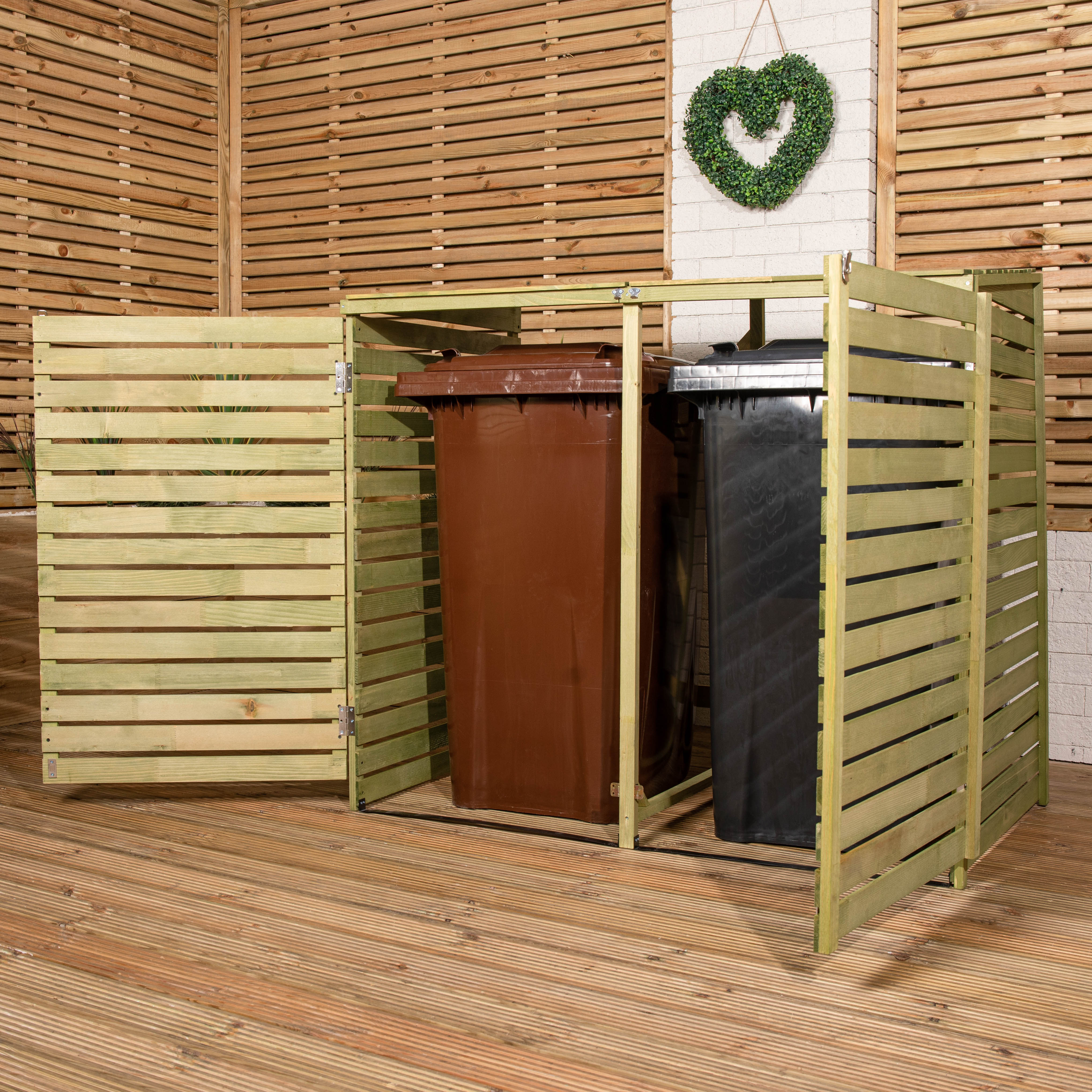 1.34m x 1.2m Large Wooden Outdoor Garden Double Wheelie Bin Store Storage for 2 Bins