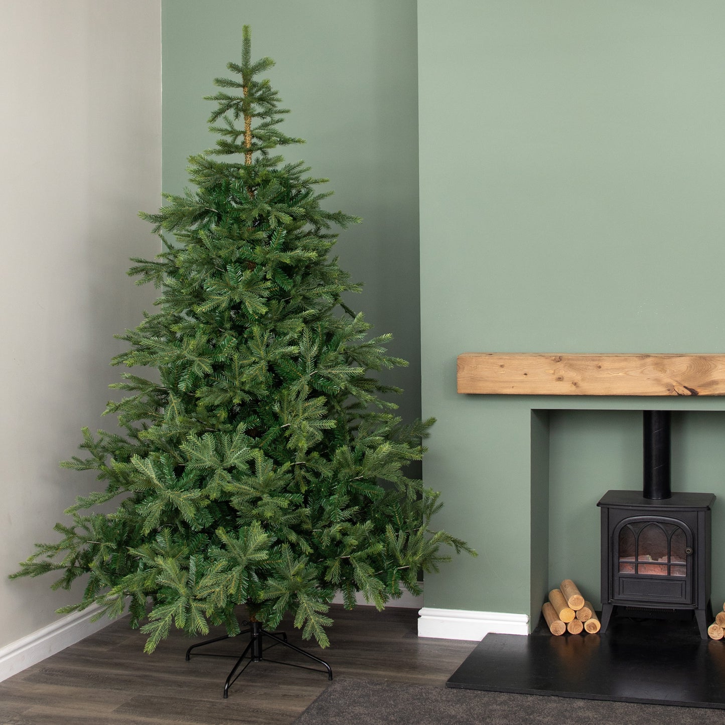 8ft (2.4m) Real Look Green Grandis Fir Christmas Tree with Metal Stand