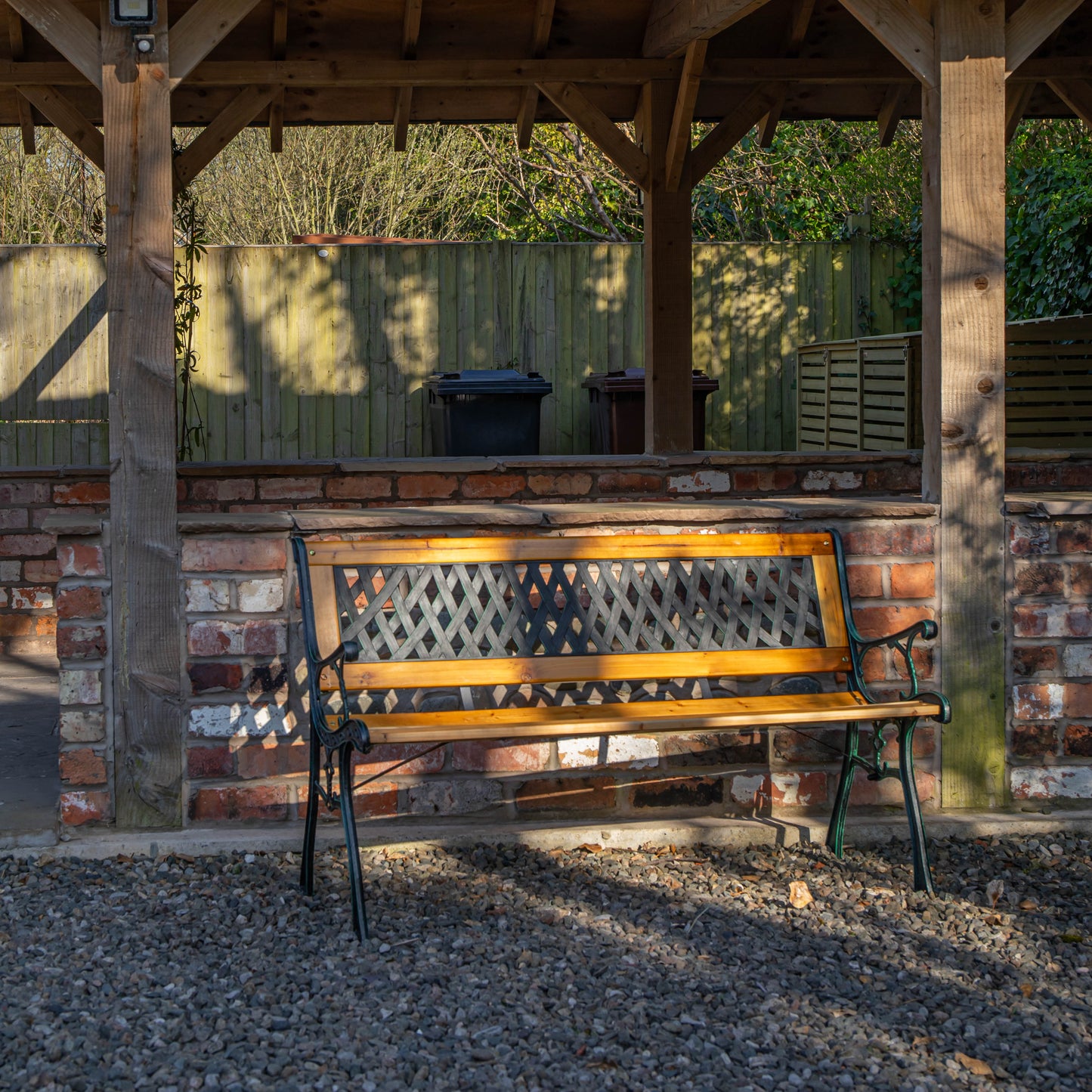 2 Seater Outdoor Wooden Cast Iron with Lattice Design Garden Patio Bench