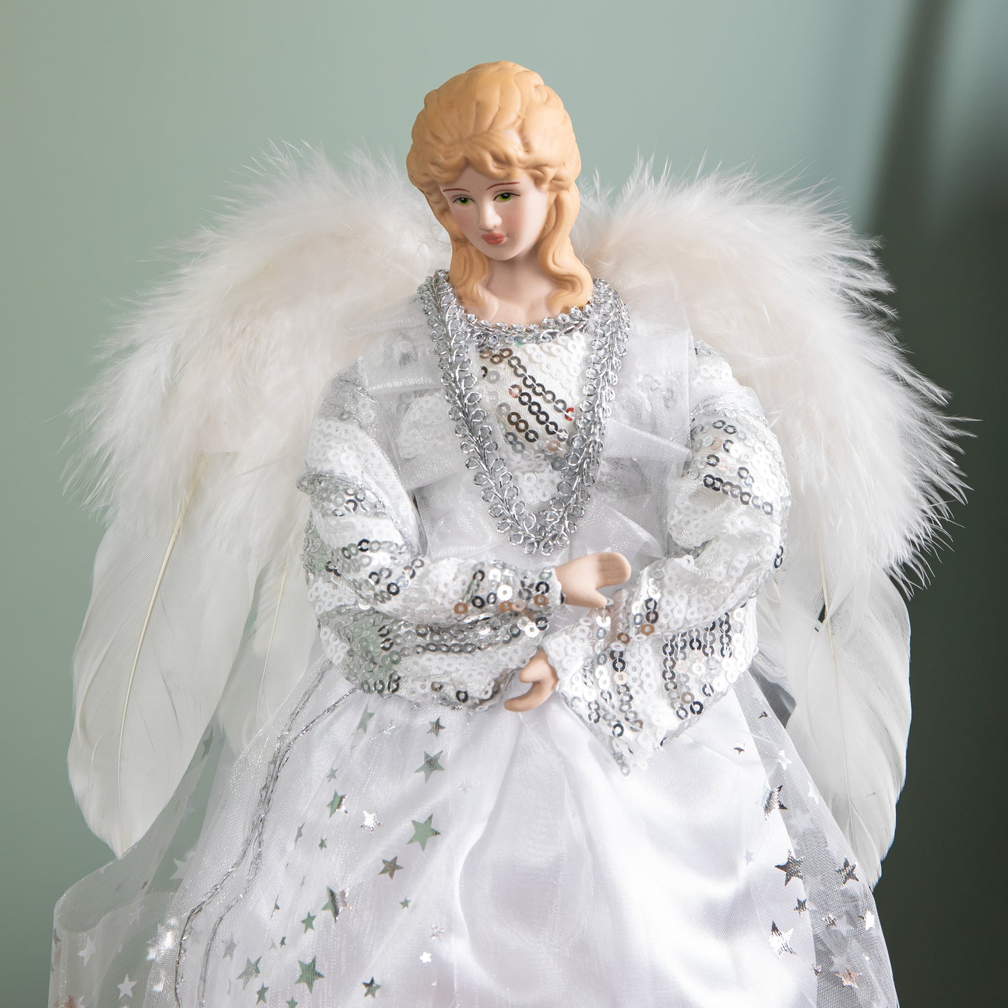 30cm White & Silver Christmas Tree Top Fairy Angel House Decoration Ornament