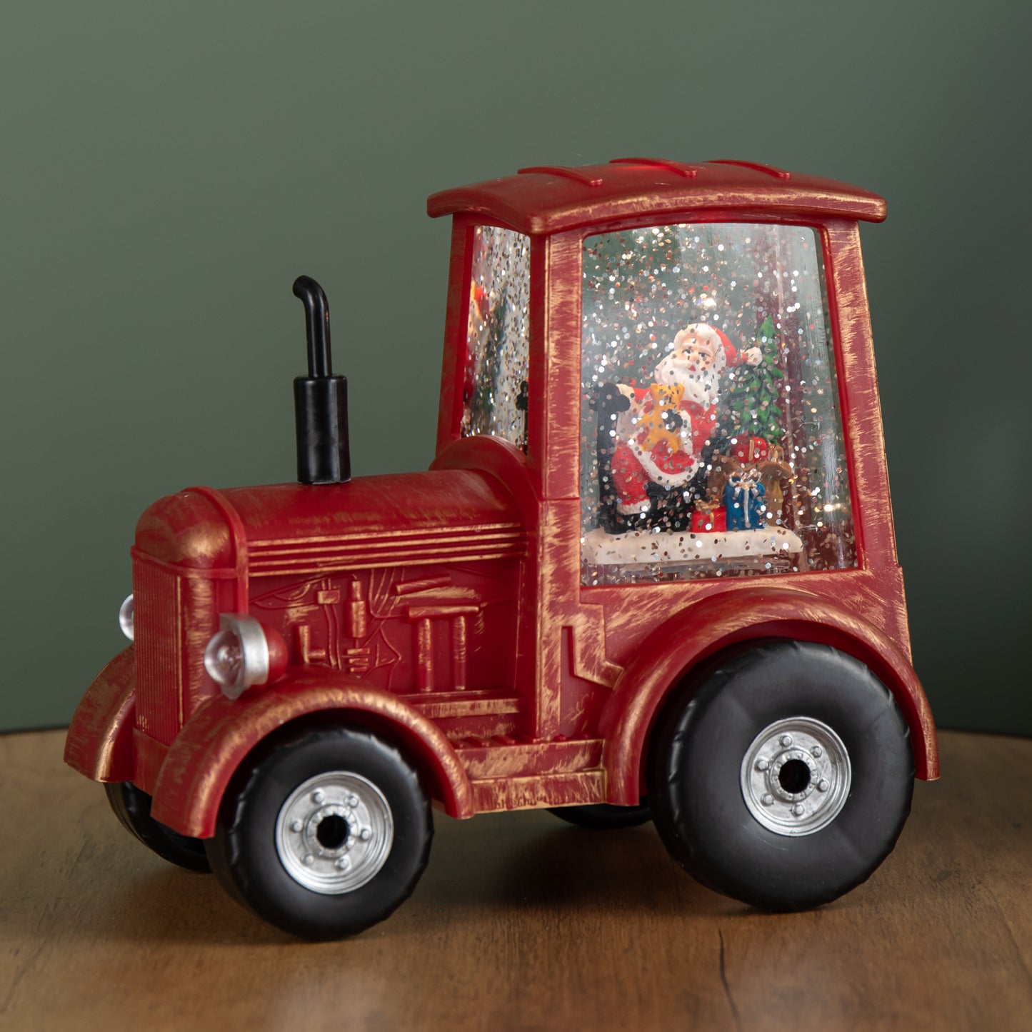 15cm Battery Operated Light up Christmas Tractor Water Spinner with Santa and LEDs