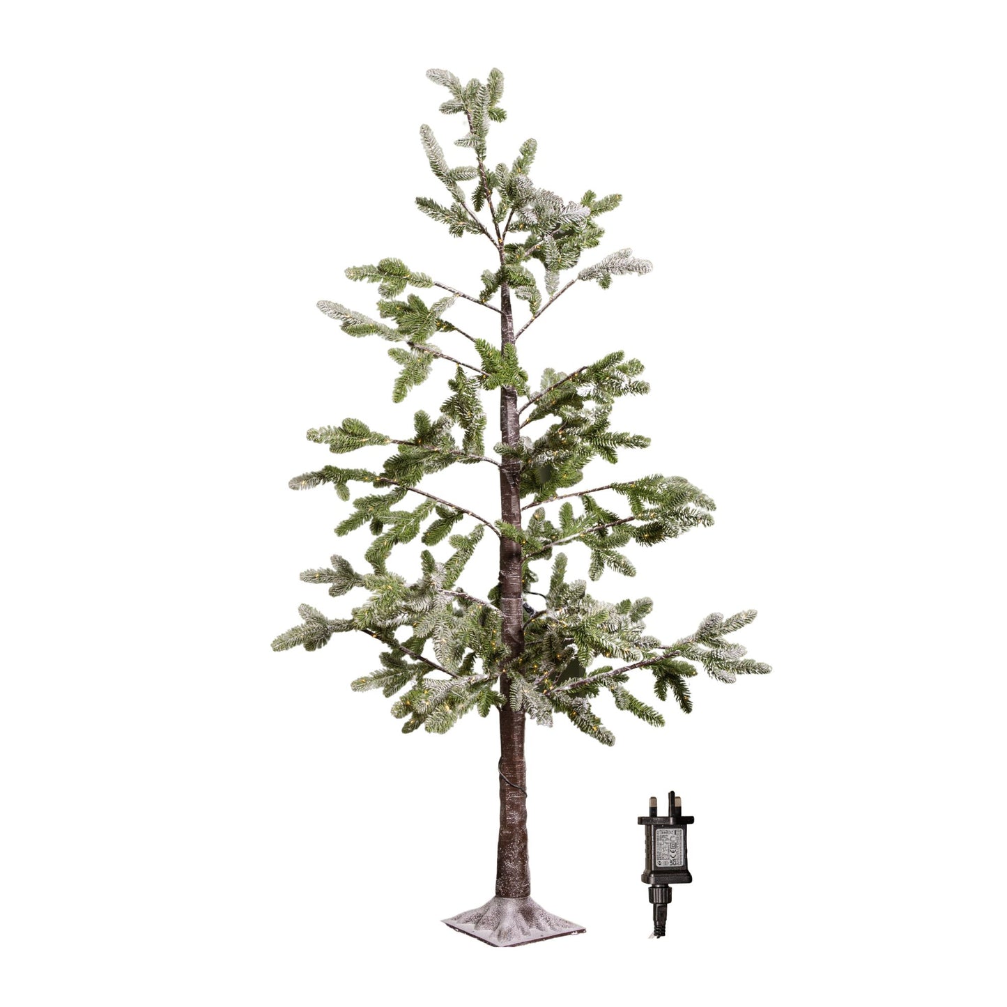 6ft (1.8m) Light up Noel Snow Christmas Tree with 312 Warm White LEDs & Brown Stand