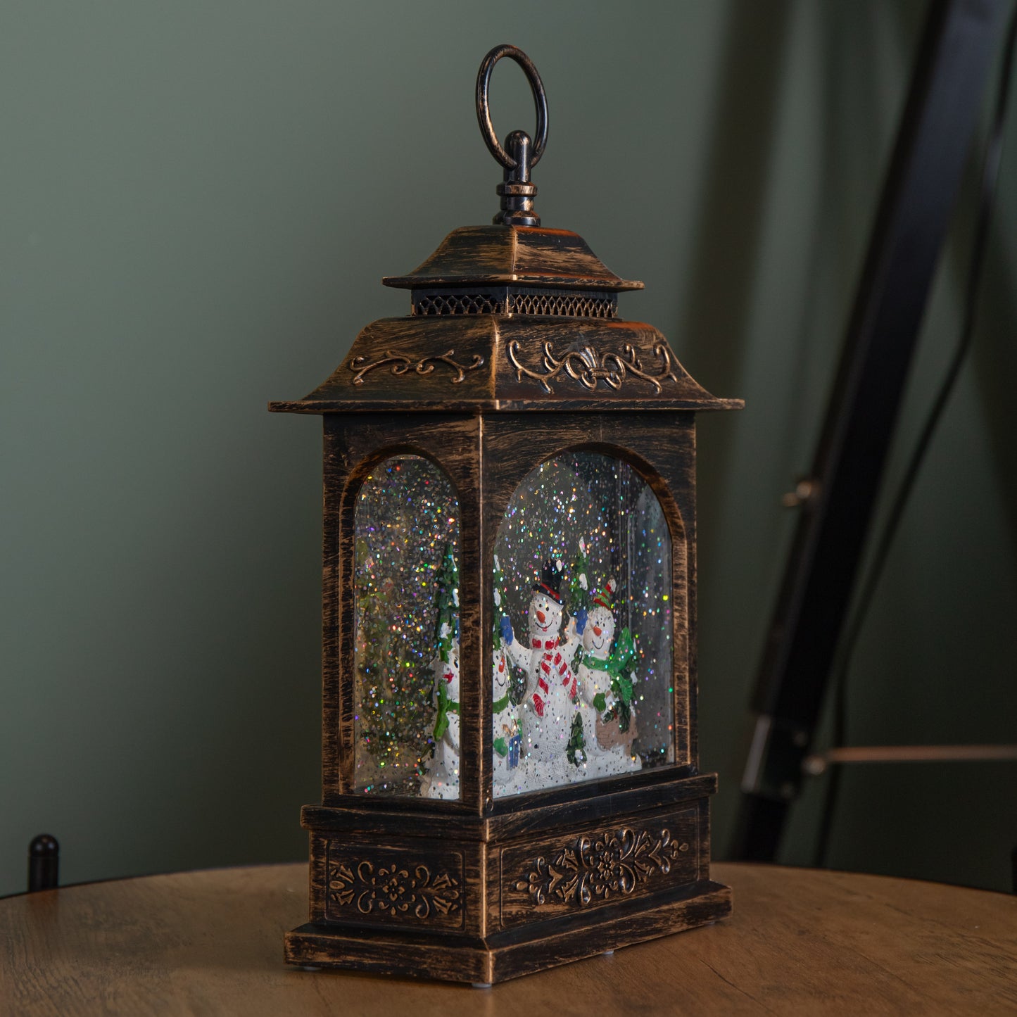 28cm Bronze Light up Christmas Snowman Water Spinner with Warm White LEDs and TImer Function