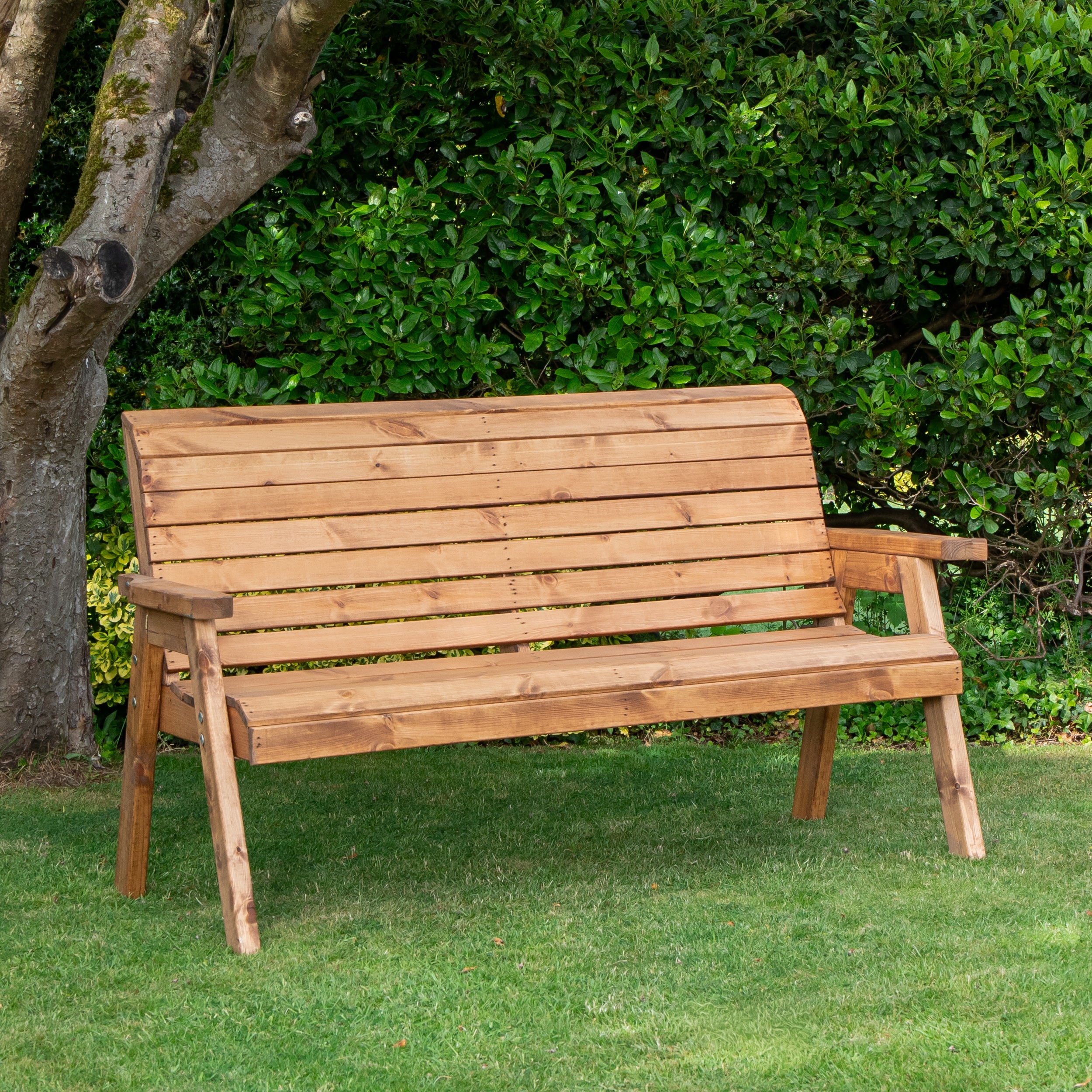 Charles Taylor Hand Made Traditional 3 Seater Chunky Rustic Wooden Garden Bench Furniture
