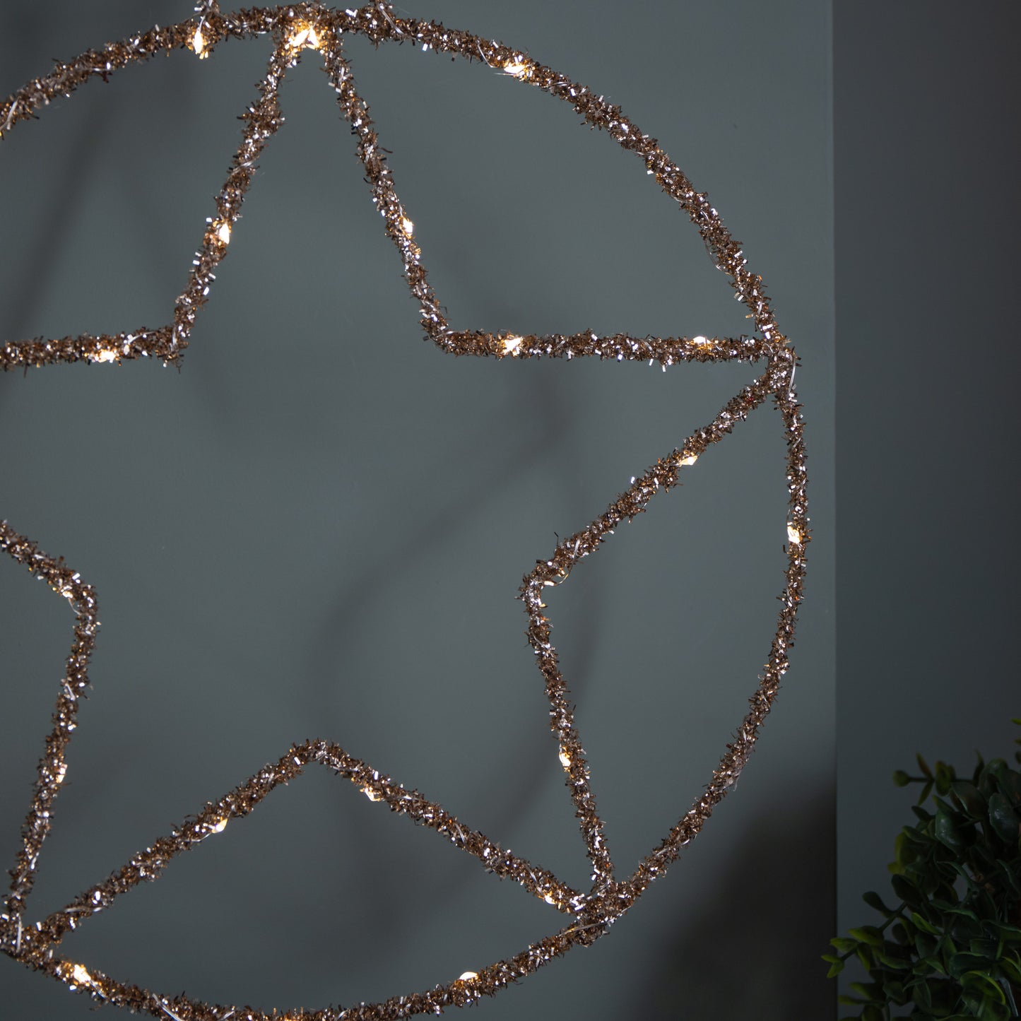 49cm Battery Powered Light up Christmas Gold Star Ball with Twinkling Warm White LEDs