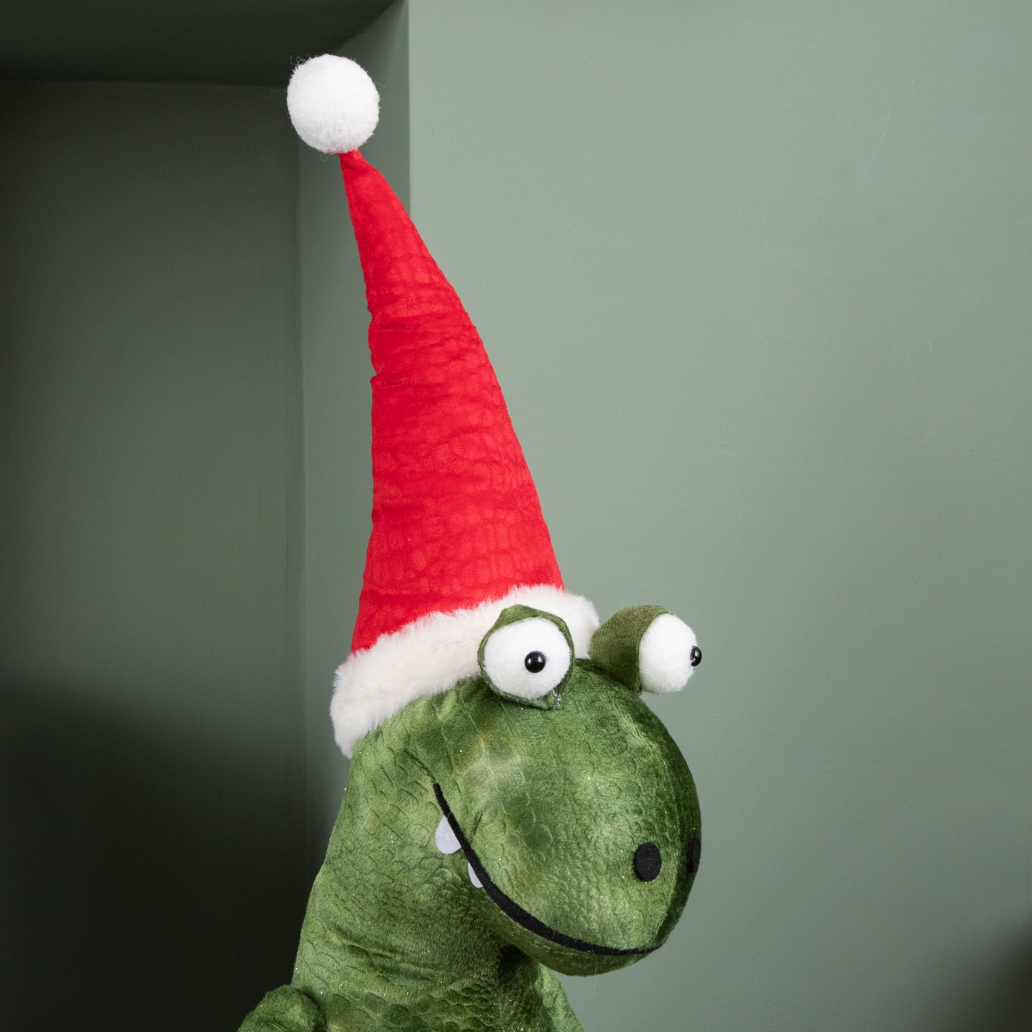85cm Tall Green Plush Big Lizard Dino Standing Christmas Decoration with Santa Hat
