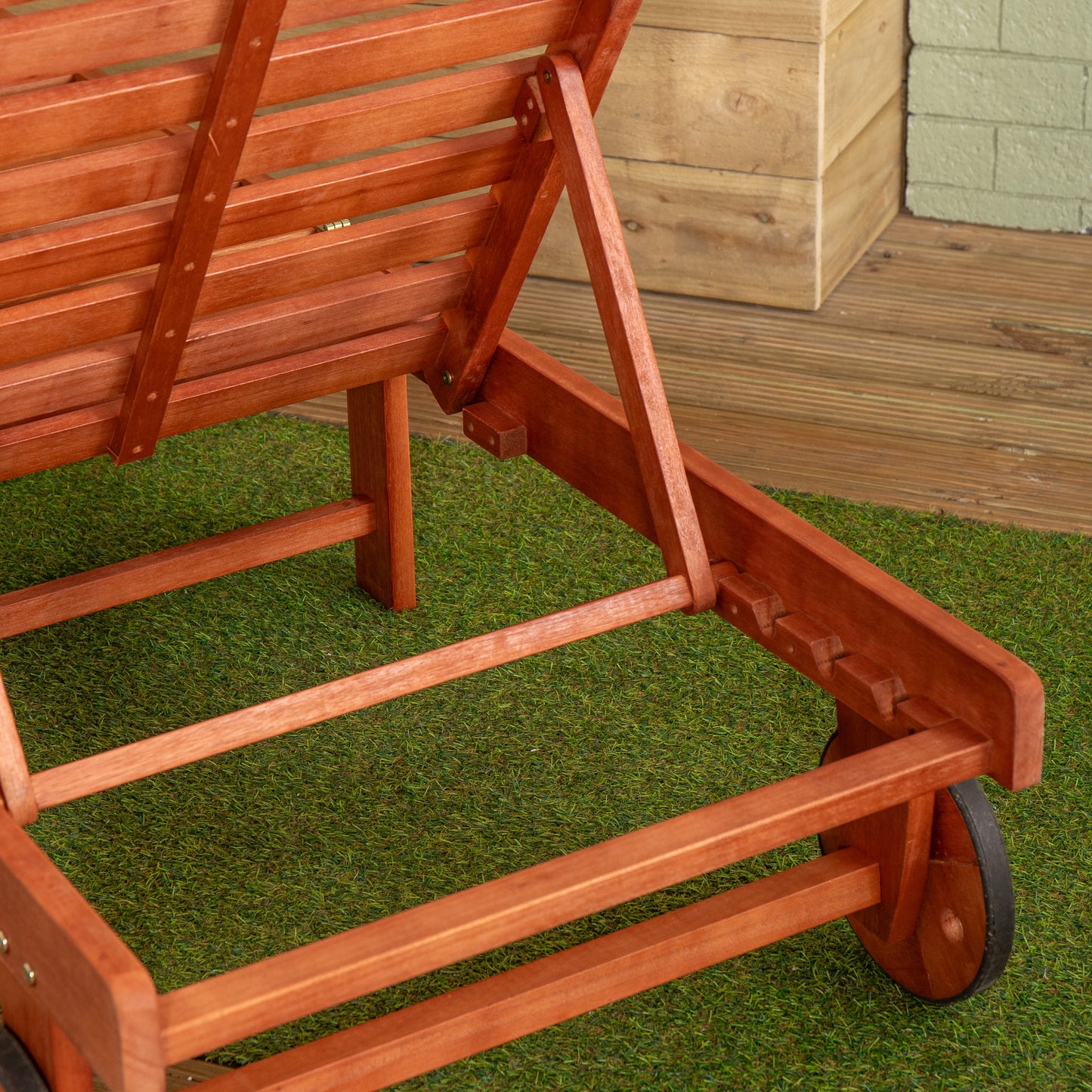 1.9m x 0.6m Outdoor Wooden Adjustable Foldable Sunlounger with Wheels