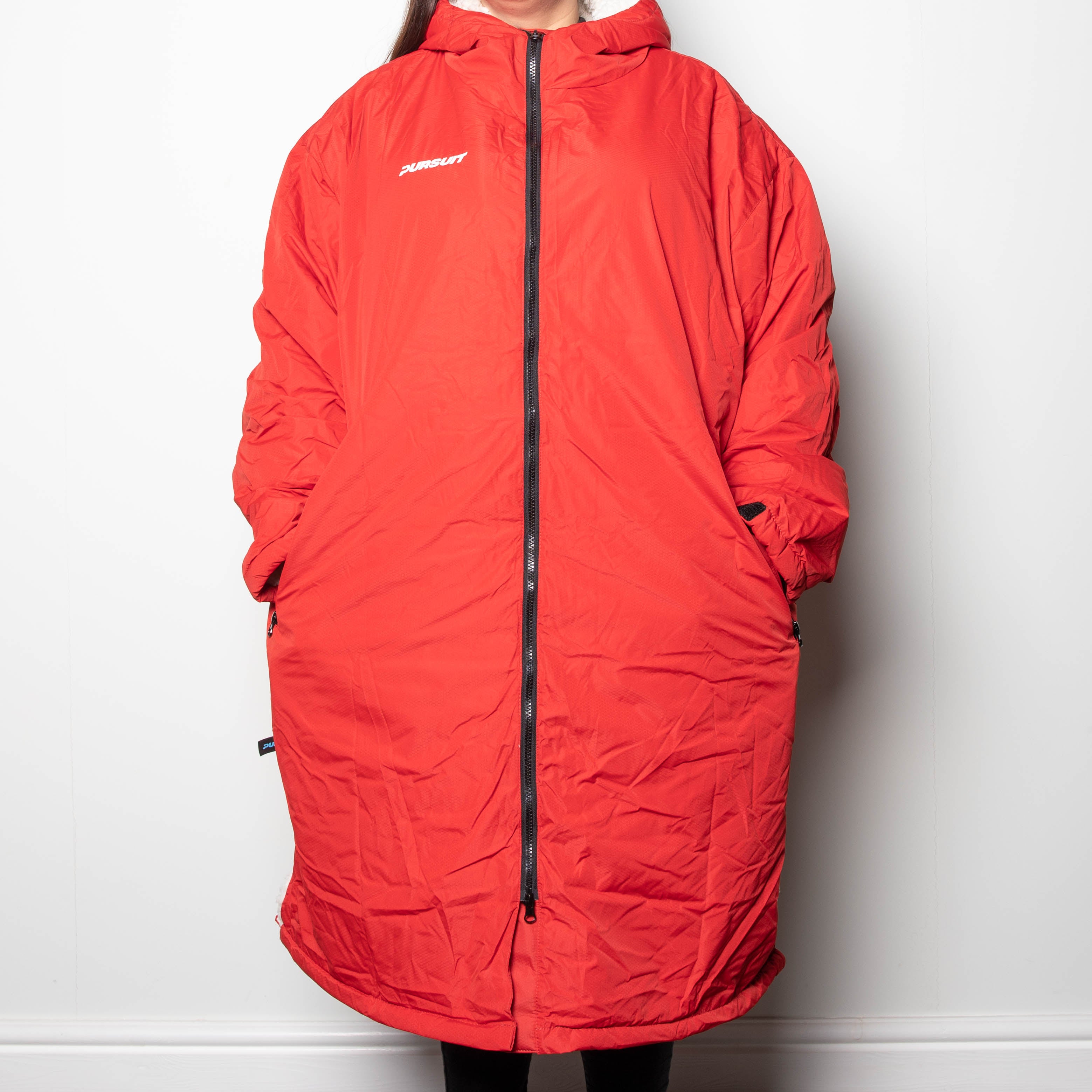 Oversized Adult Waterproof Active Dry Robe with Fleece Lining and Travel Bag in Red
