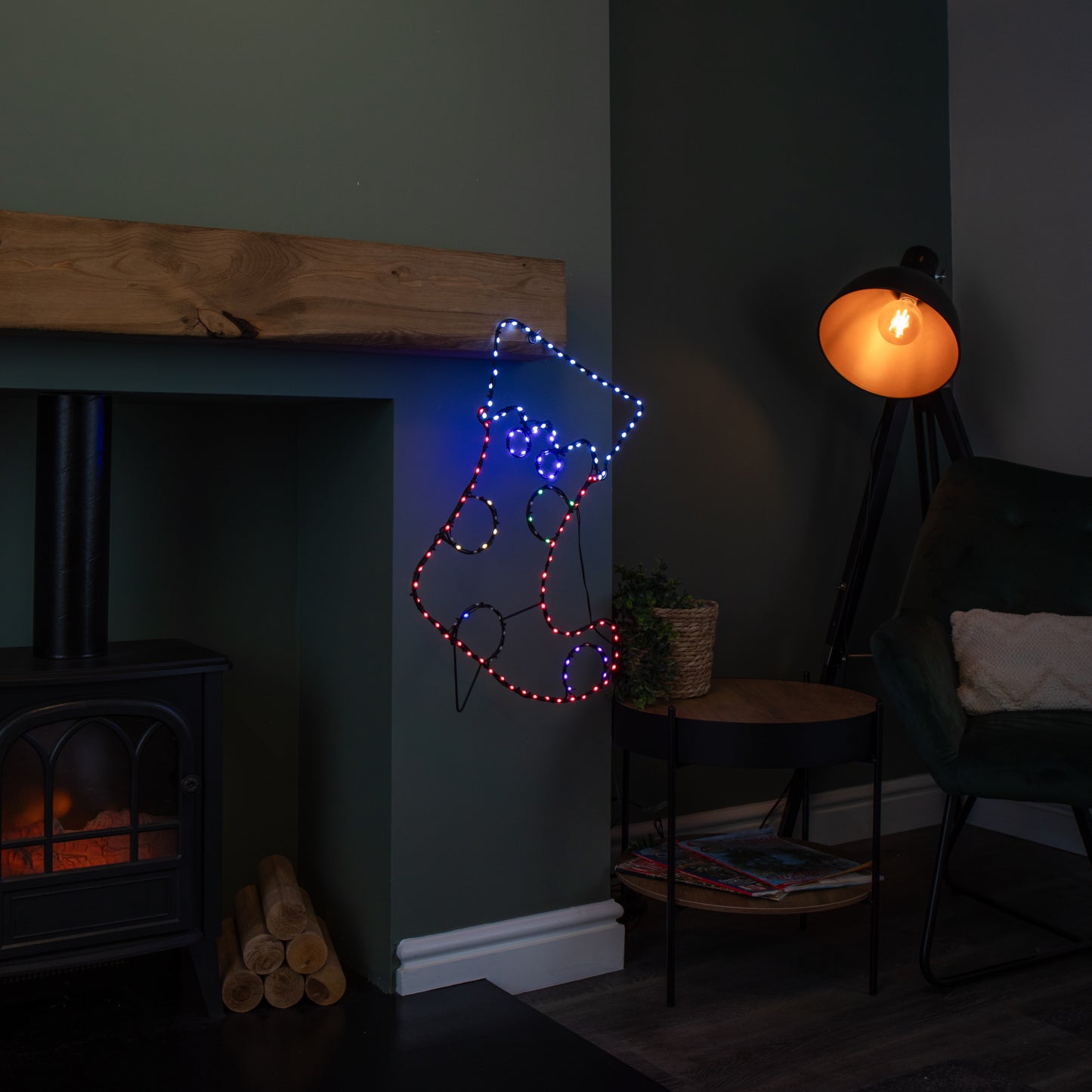 60cm x 42cm Light up FlexiBrights Christmas Stocking Silhouette with 134 Multi-Coloured LEDs