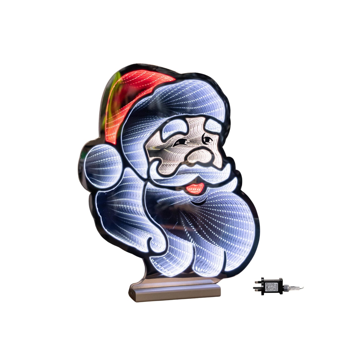 40cm Infinity Santa's Head Christmas Decoration on Wooden Base with Red & White LEDs