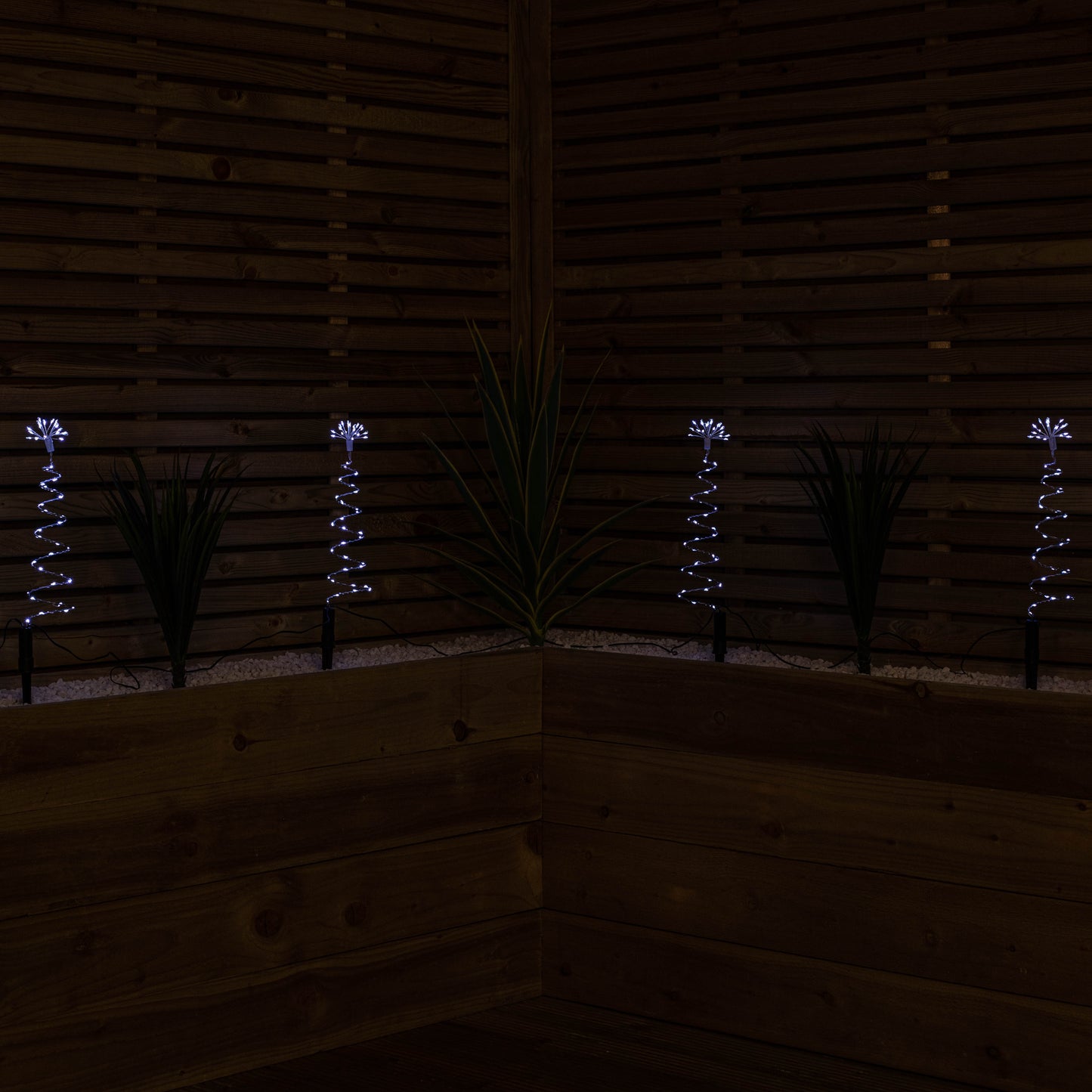 30cm Set of 4 Light up Silver Spiral Shaped Christmas Tree Garden Path Lights with 200 White LEDs