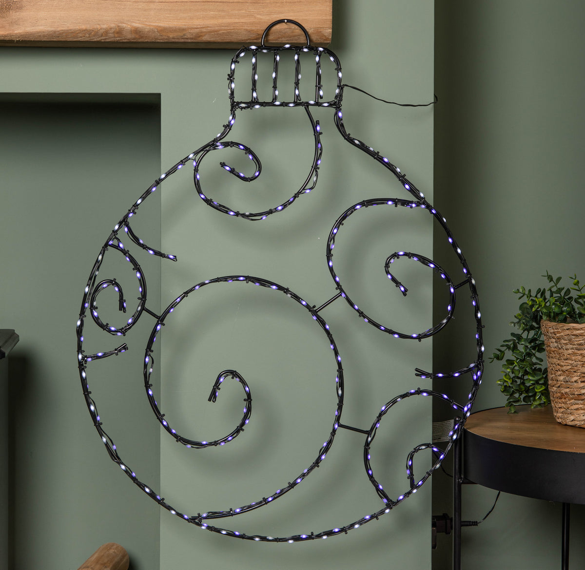 78cm Metal Hanging Christmas Bauble with 245 Static & Twinkling LEDs in Blue & White