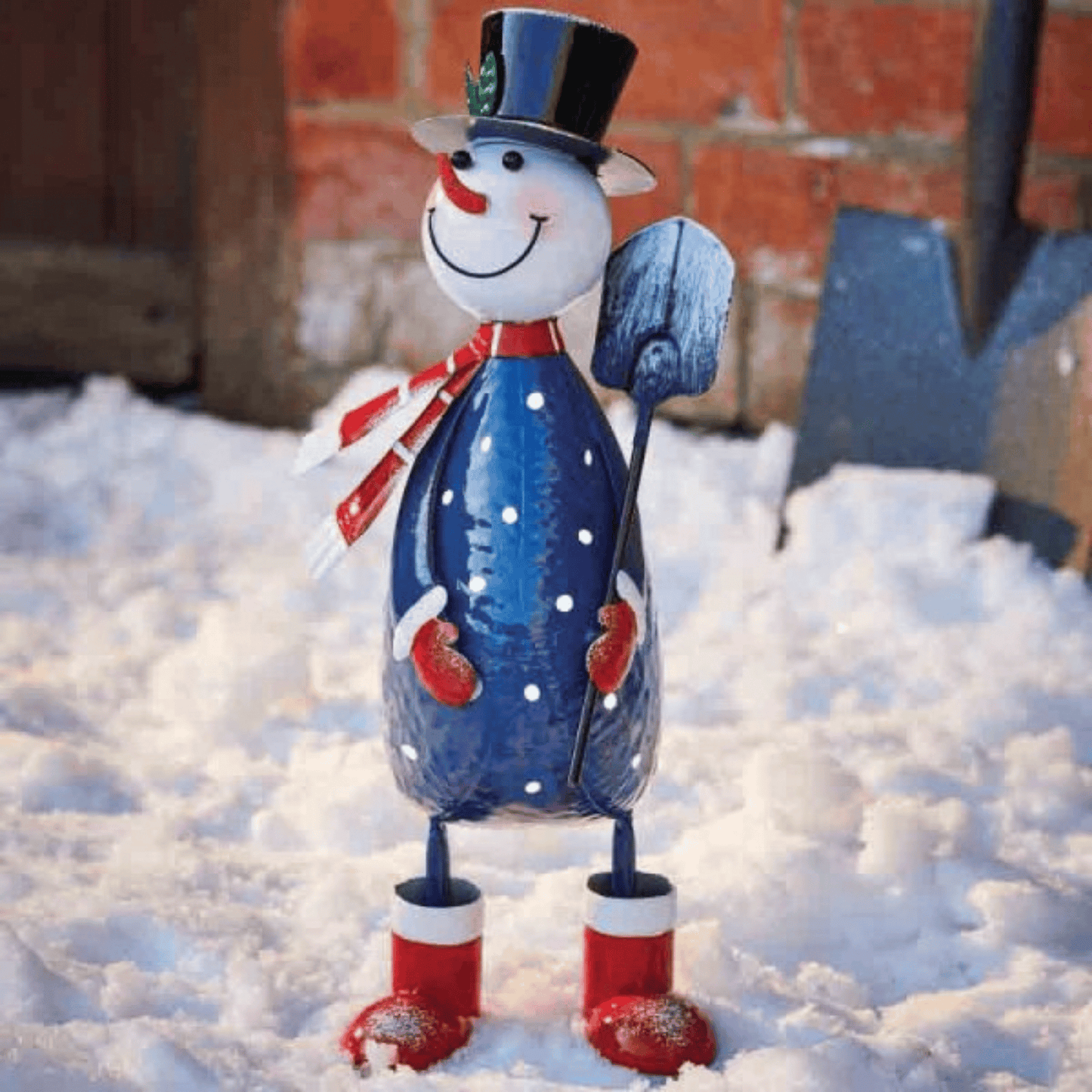 44cm Hand Painted Metal Christmas Polka Dot Frosty Snowman Decoration