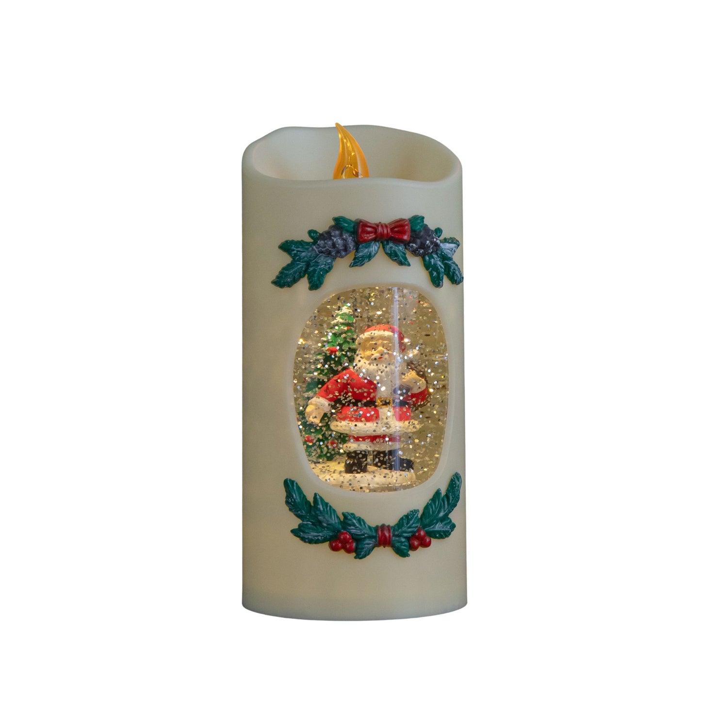 20cm Dual Powered Light up Christmas Pillar Candle Water Spiner with Santa and LEDs