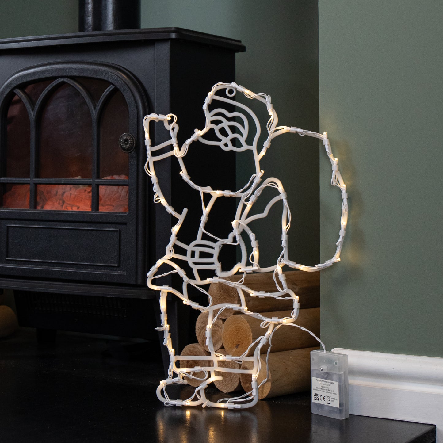 44cm Battery Powered Light up Hanging Christmas Santa with Warm White Multi-Action LEDs