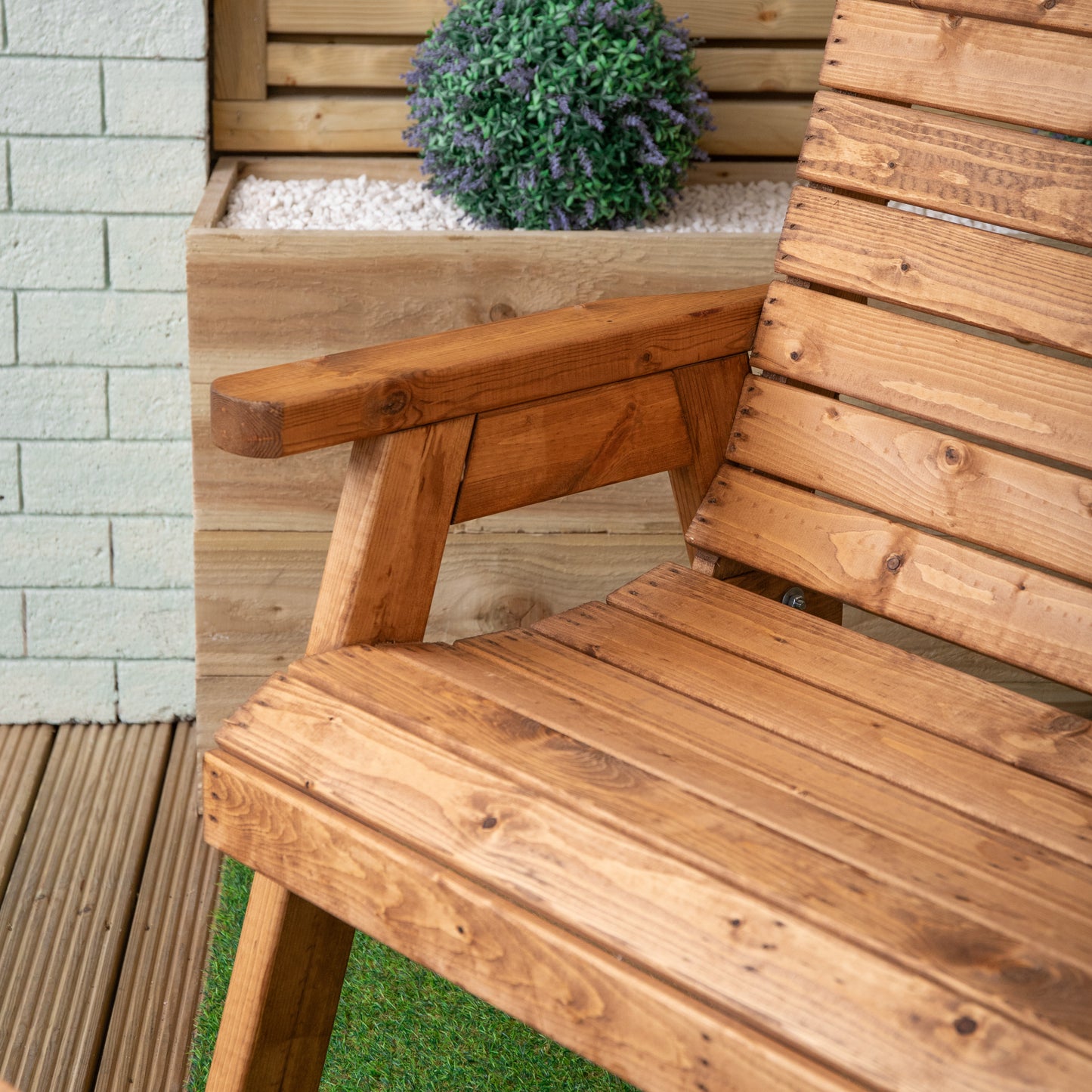 Hand Made 2 Seater Chunky Rustic Wooden Garden Furniture Bench With Coffee Table