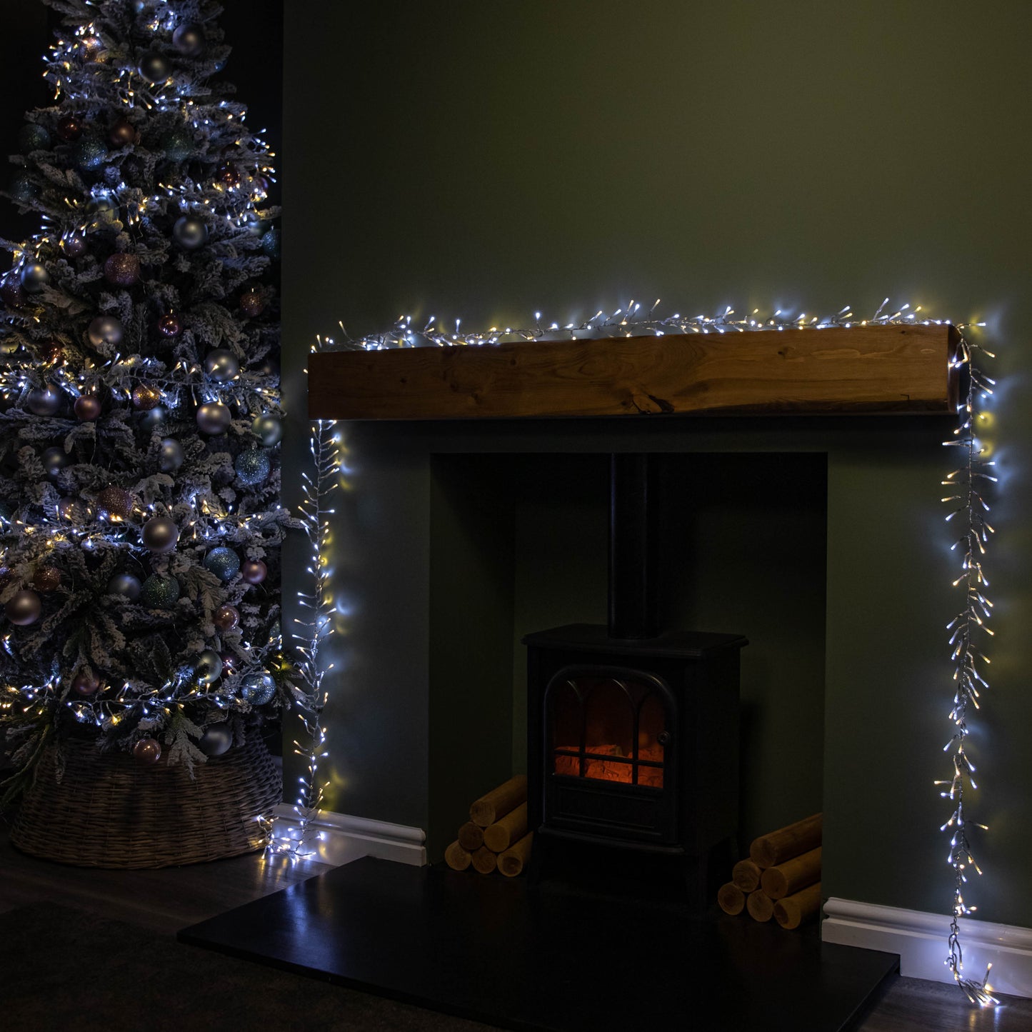 12.4m 960 LED ClusterBrights Christmas Lights with Timer in Warm & Cool White Clear Cable