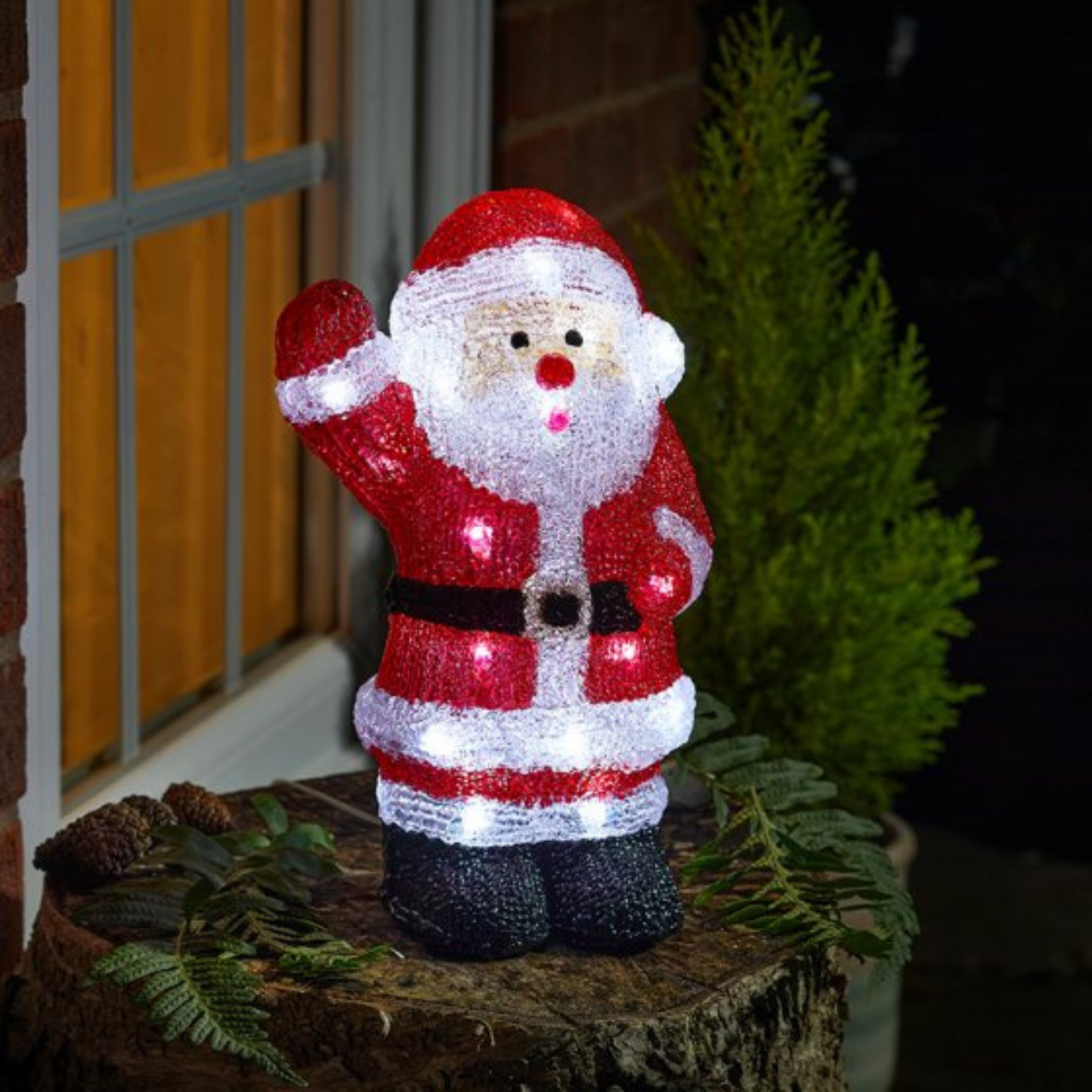 28cm Battery Operated LED Light up Acrylic Christmas Santa Decoration