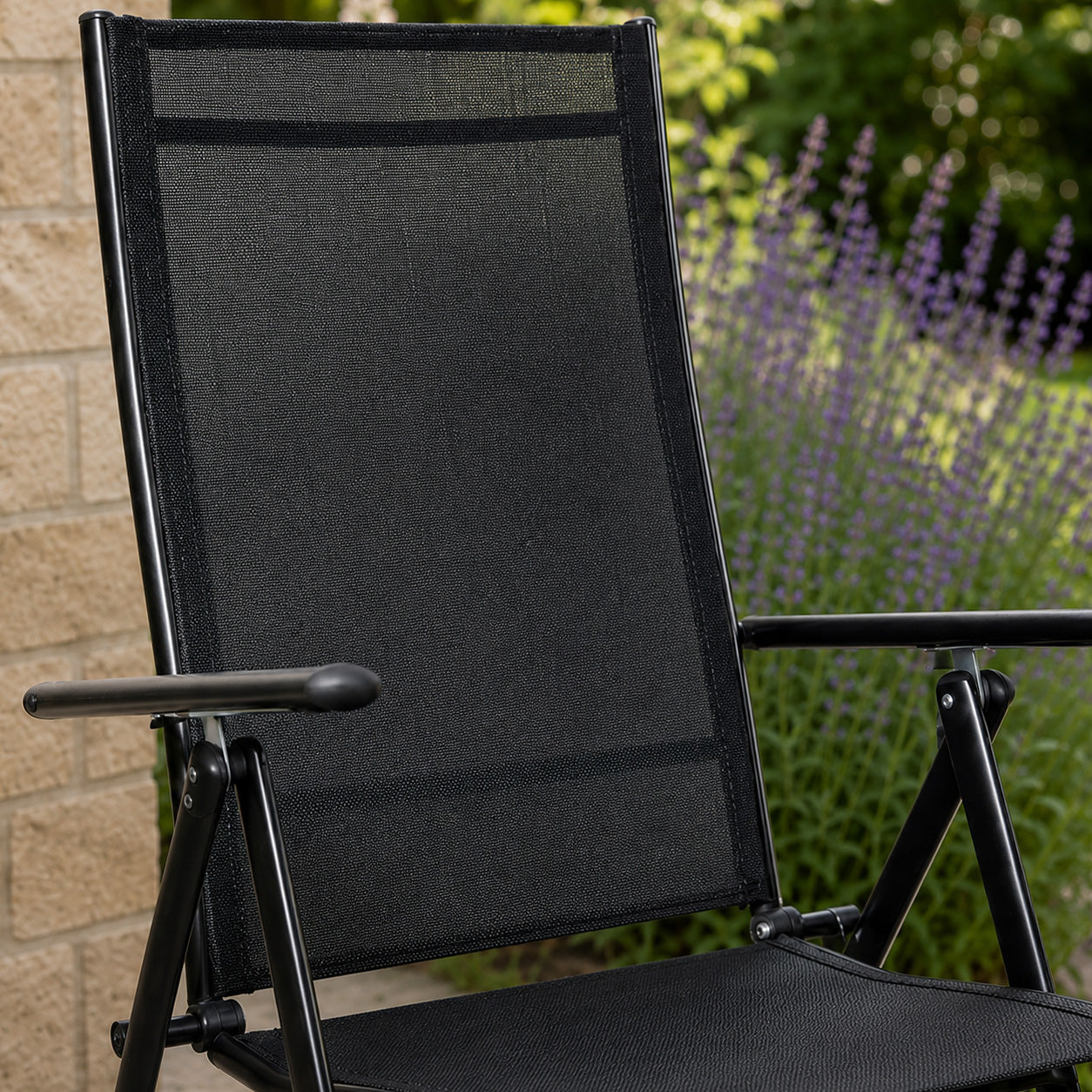 Outdoor Garden Patio Multi Position Reclining Folding Chair in Black